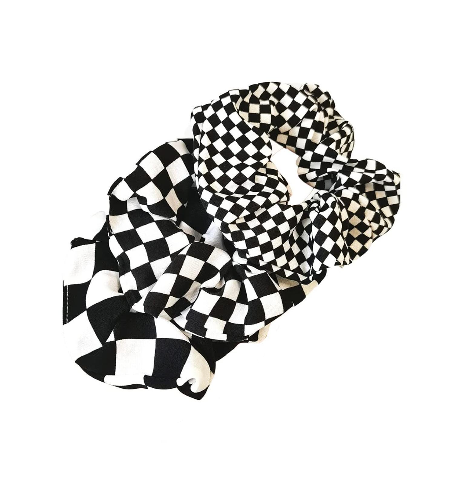 Checkered Plaid Scrunchies Set - Black White Checkerboard Hair Ties (3 Pcs) - Buy Online on GoSupps.com