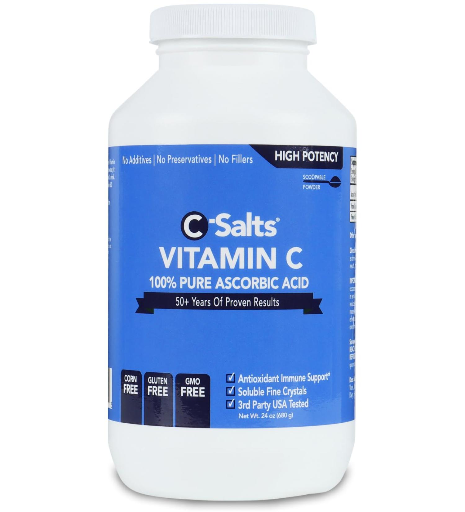 C-Salts Ascorbic Acid Powder 1000mg - Pure Vitamin C Supplement for Immune Support and Antioxidant Defense - 100% Pure with No Additives cGMP Certified Non-GMO 24oz 24 Ounce (Pack of 1) - Buy Online on GoSupps.com