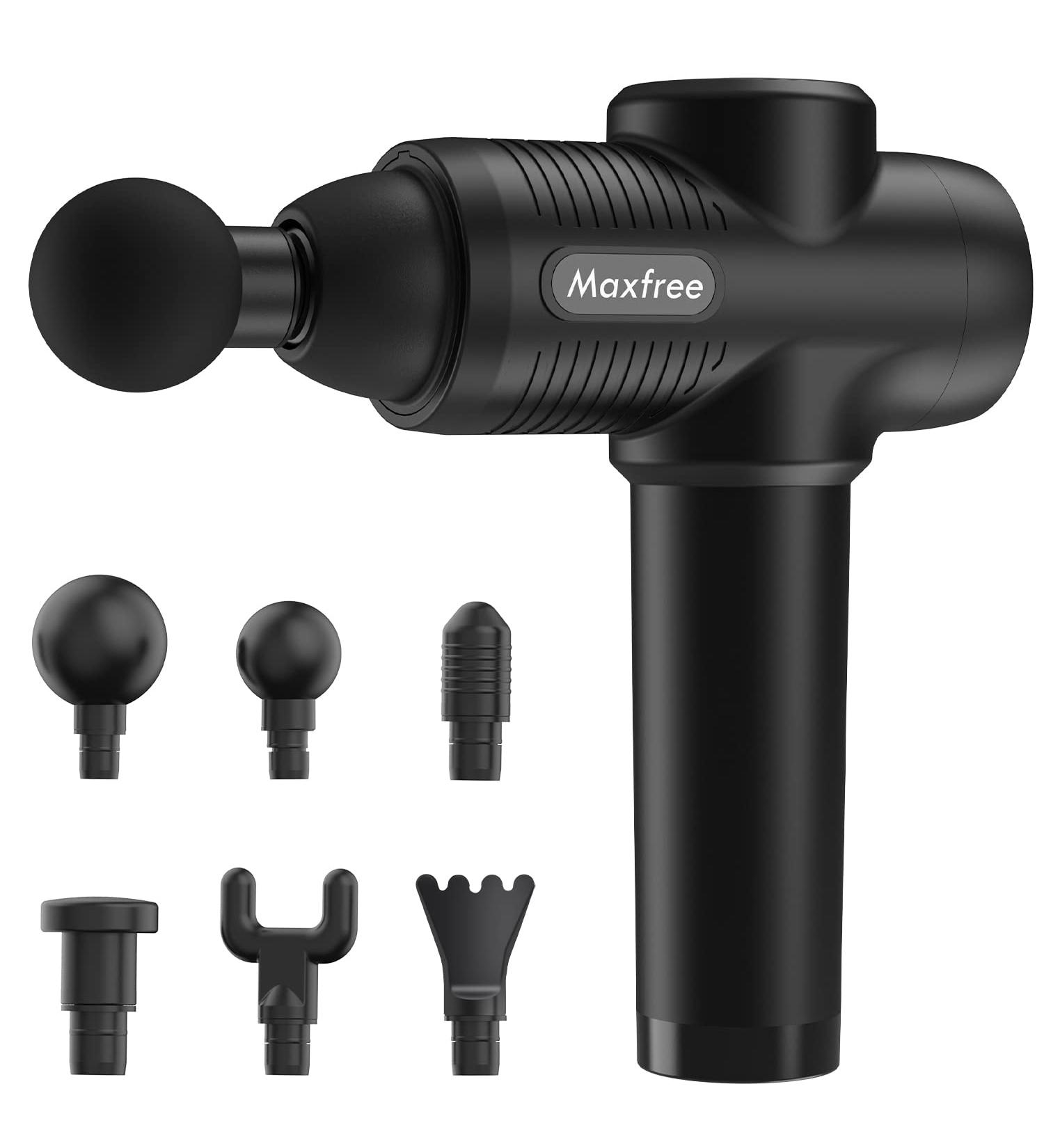 Maxfree Portable Percussion Massage Gun 20 Speeds Handheld Electric Massager for Neck, Back - Professional Deep Tissue Muscle Massager for Athletes - 6 Heads Included (Black) | Model EM-21 - Buy Online on GoSupps.com