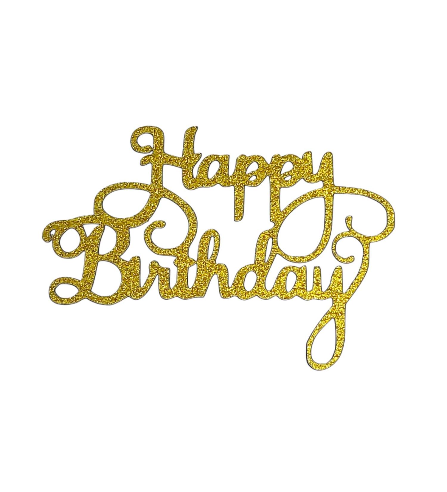 Happy Birthday Cake Topper Birthday Sign For Cake Double Sided Glitter Card Toppers (DESIGN 7 GOLD) DESIGN 7 Gold