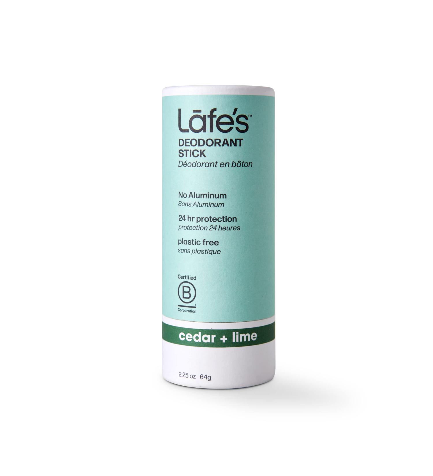 Lafe's Natural Deodorant | 2.25oz Plastic Free Natural Deodorant Stick in Paper Packaging | Aluminum Paraben and Baking Soda Free with 24-Hour Protection (Cedar & Lime) Cedar & Lime 64 Gram - Buy Online on GoSupps.com