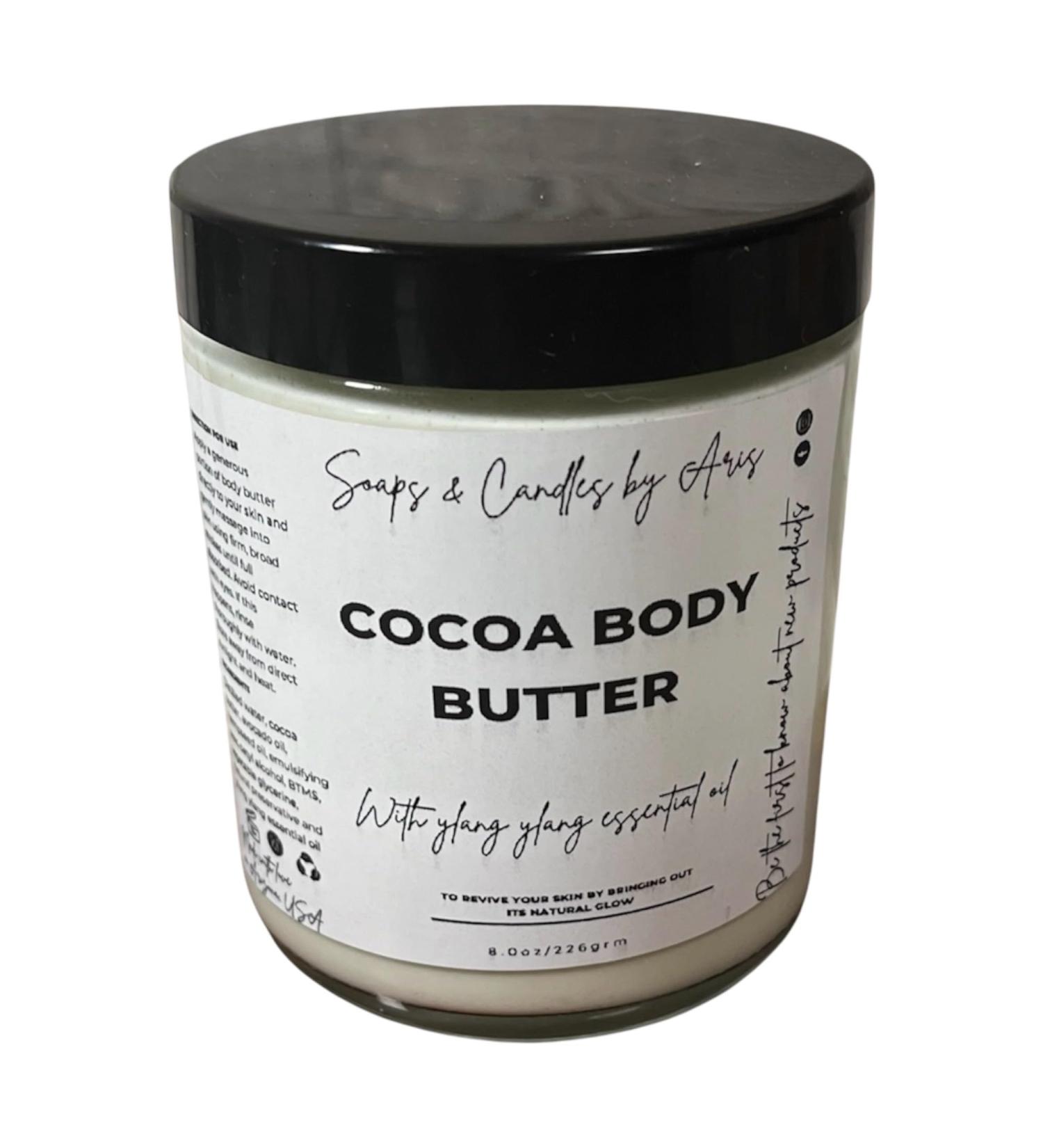 Handmade Cocoa Body Butter Cocoa Butter Avocado Oil Hempseed Oil Ylang Ylang. 8.0oz