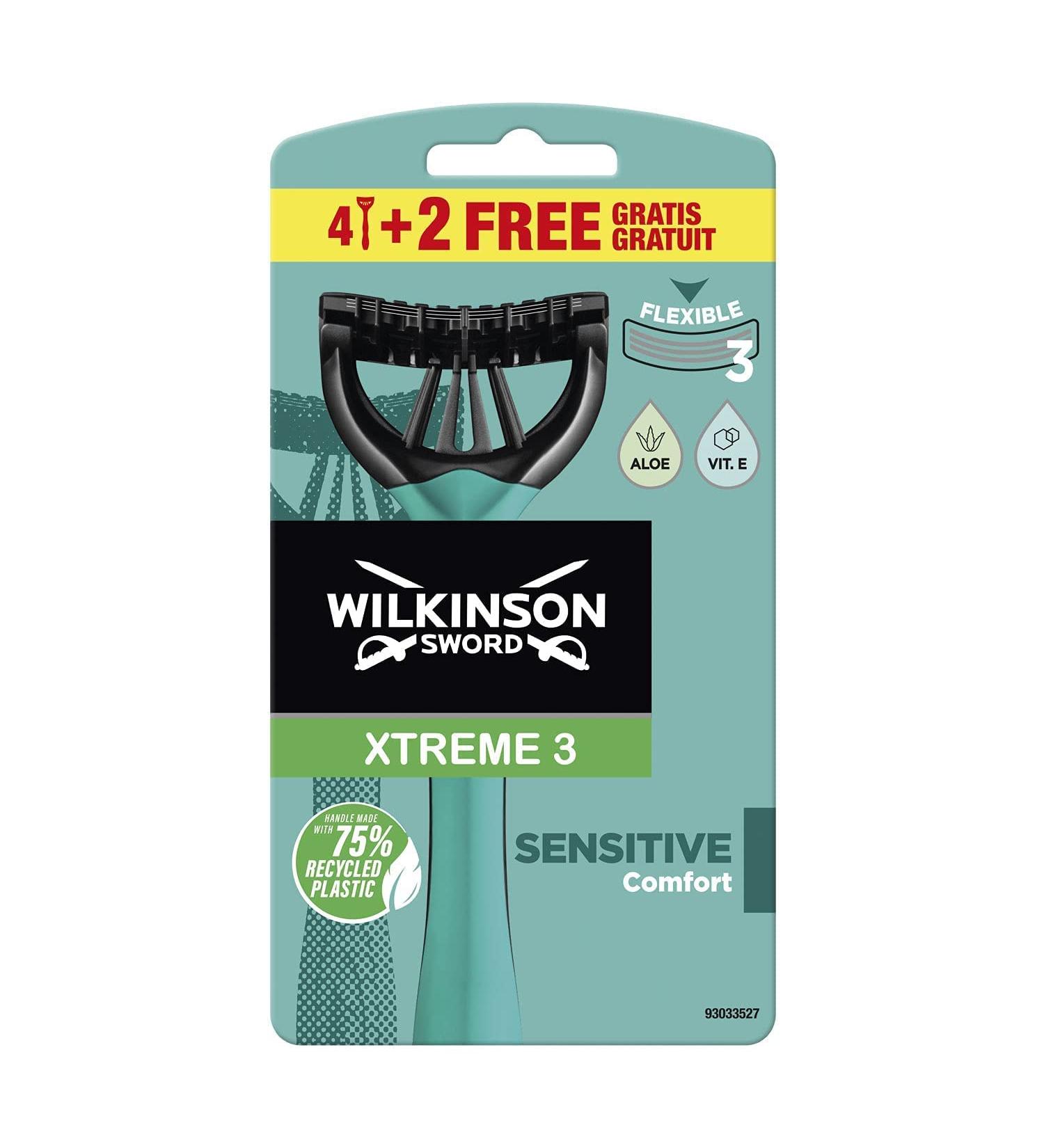 Wilkinson Sword Xtreme 3 Sensitive Disposable Razors - 6 Count Pack for Smooth Shave - Black - Buy Online on GoSupps.com