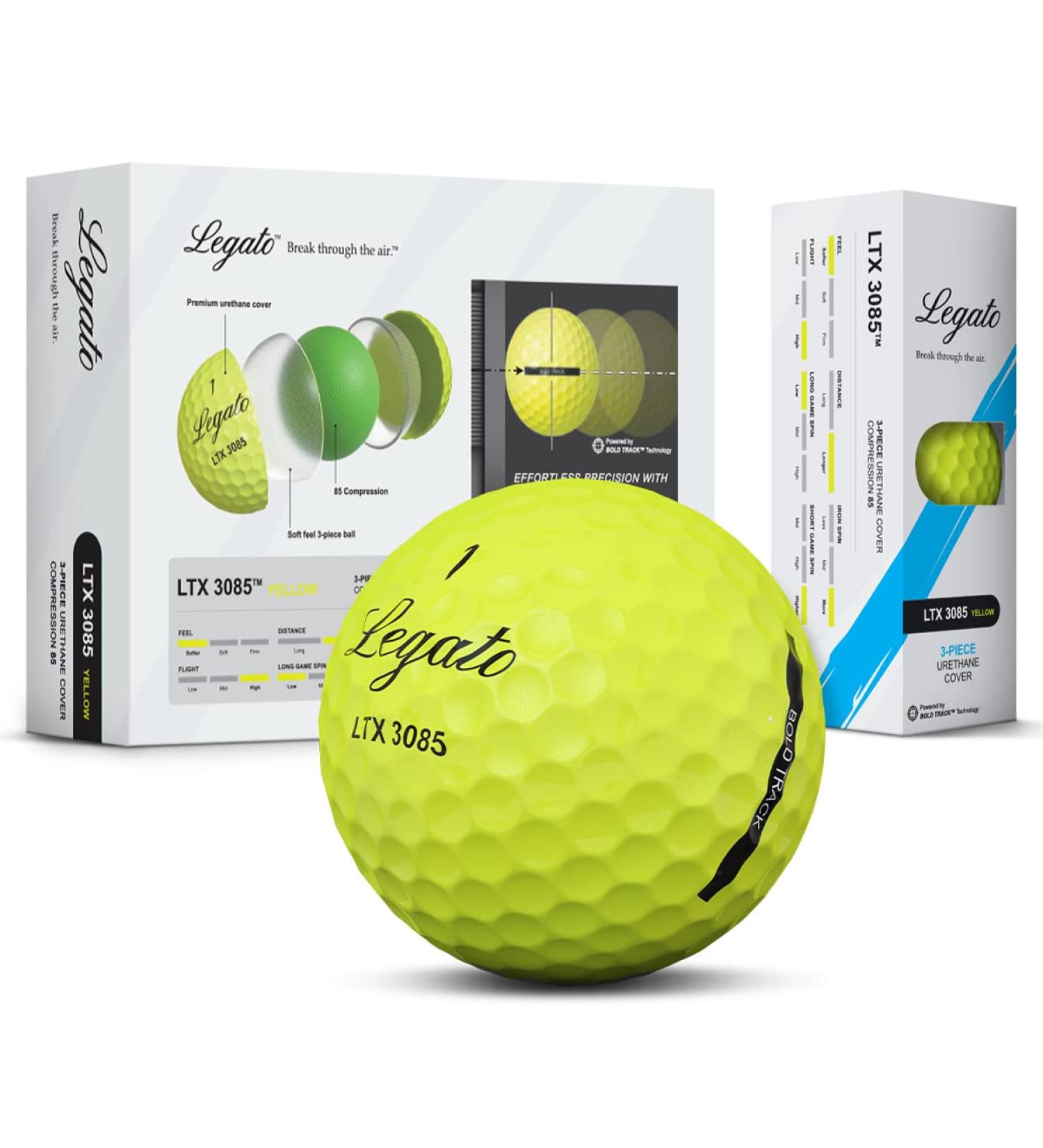Legato Golf Balls LTX 3085 | Break 90 with Maximized Distance | 3 Piece Urethane Cover | 85 Compression | Yellow Dozen - Buy Online on GoSupps.com