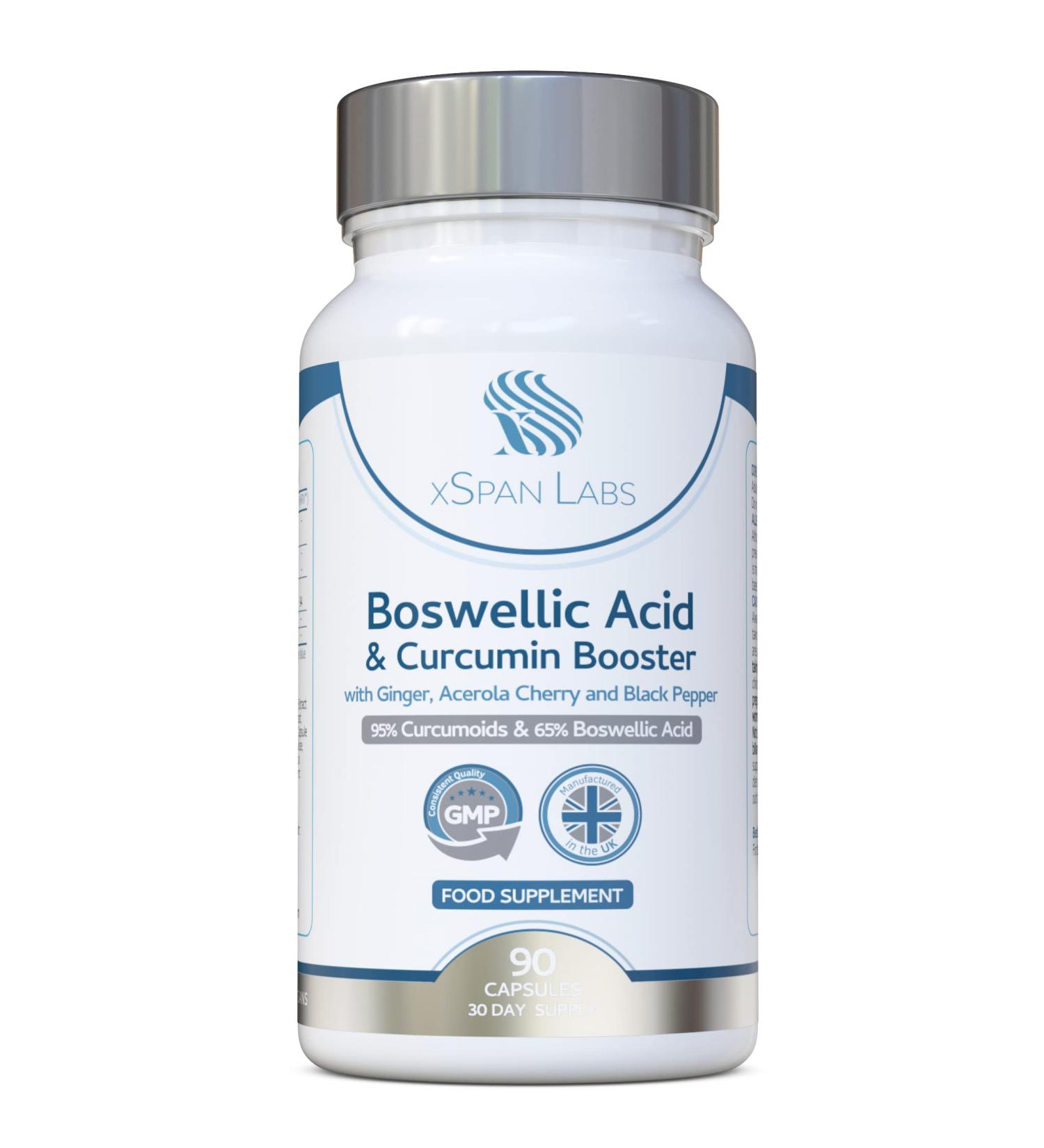 Boswellic Acid & Curcumin Booster Complex - 90 Capsules, 1 Month Supply | 95% Curcumoids, 65% Boswellic Acid | Ginger, Acerola Cherry, Black Pepper - Buy Online on GoSupps.com