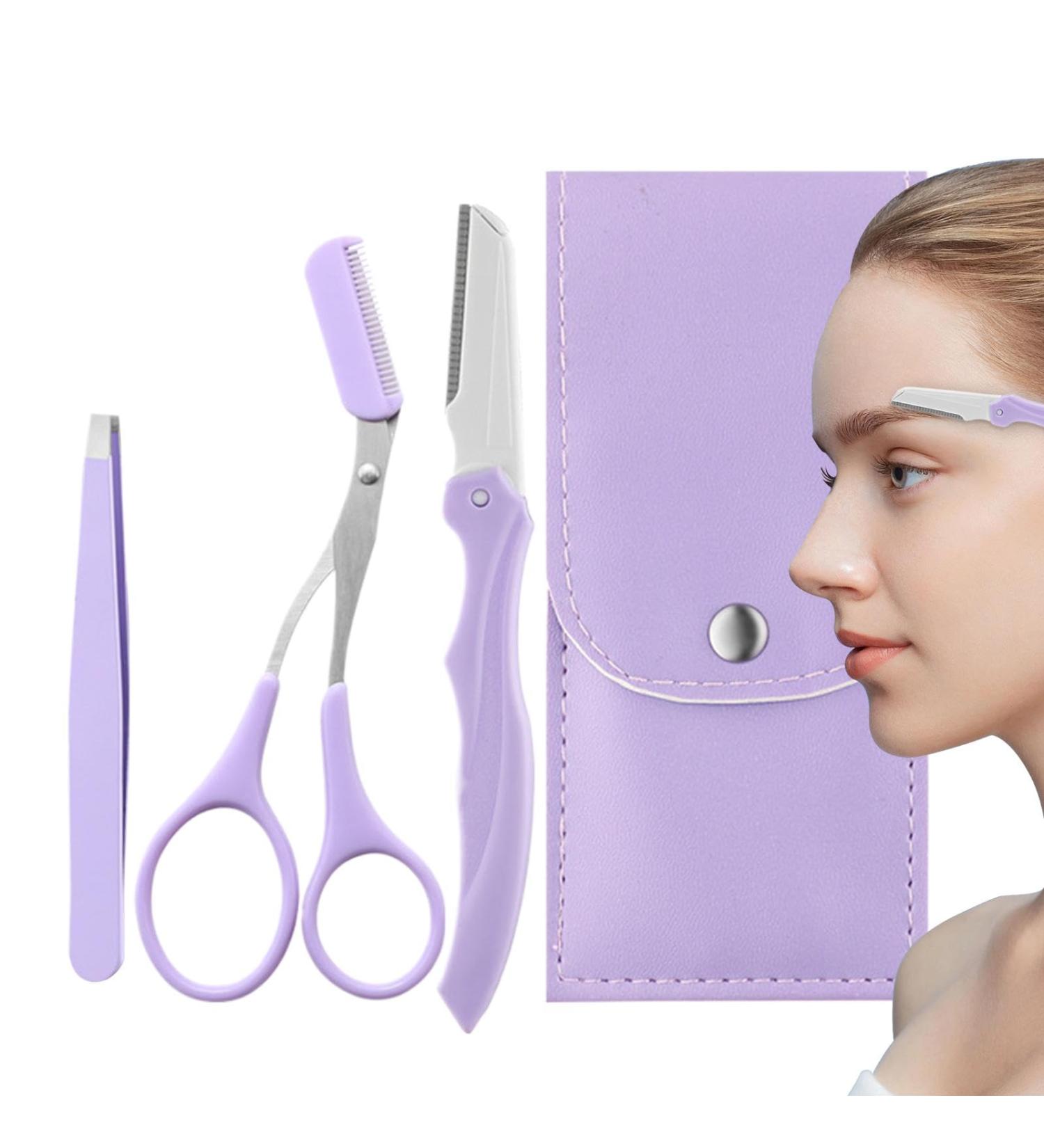 Eyebrow Shaping Grooming Kit - Precision Eyebrow Grooming Kit | Eyebrow Trimming Grooming Kit With Storage Bag For Women Men Purple - Buy Online on GoSupps.com