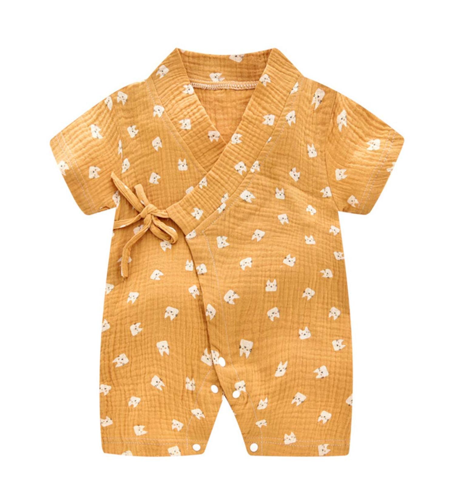 PAUBOLI Baby Kimono Robe Newborn Cotton Yarn Bodysuit Romper Infant Japanese Pajamas 0-24 Months 0-3 Months Cat