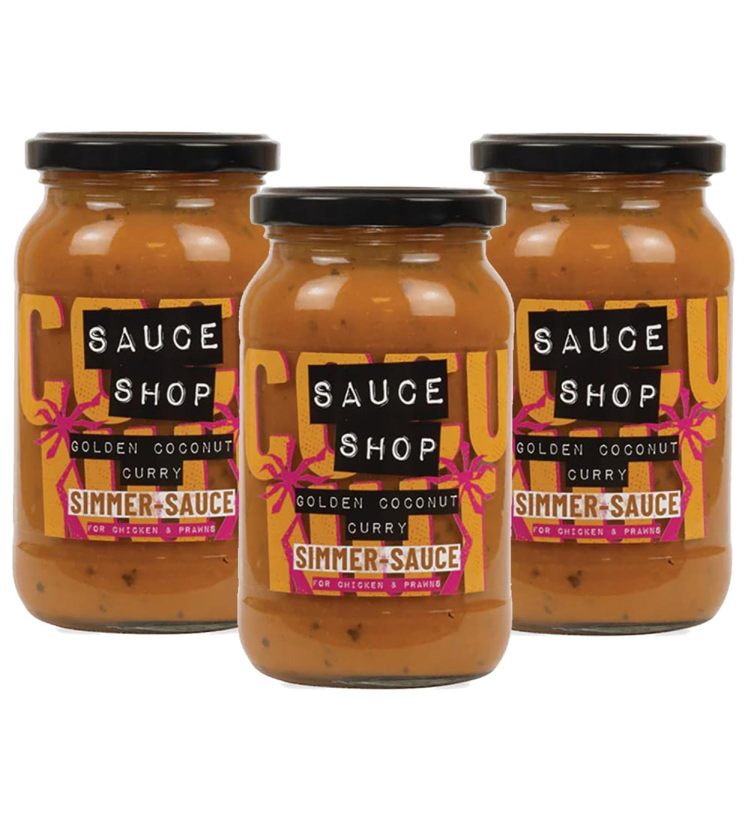 Sauce Shop - Golden Coconut Curry Simmer Sauce Pack of 3 - Indian Cooking Sauce - 3x 360g Glass Jars