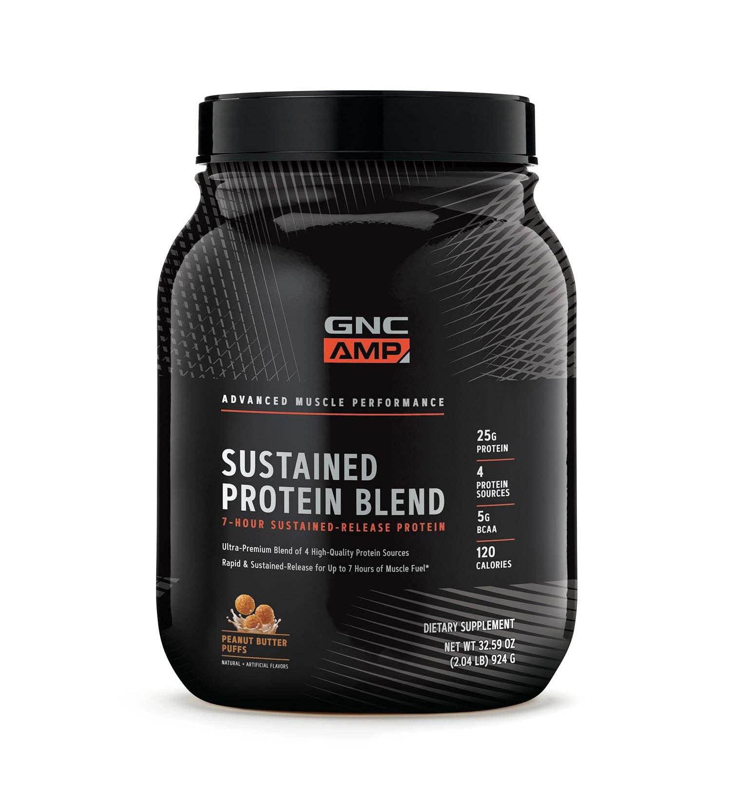 GNC AMP Sustained Protein Blend - Cinnamon Toast (28 Servings) Peanut Butter Puffs 28 Servings