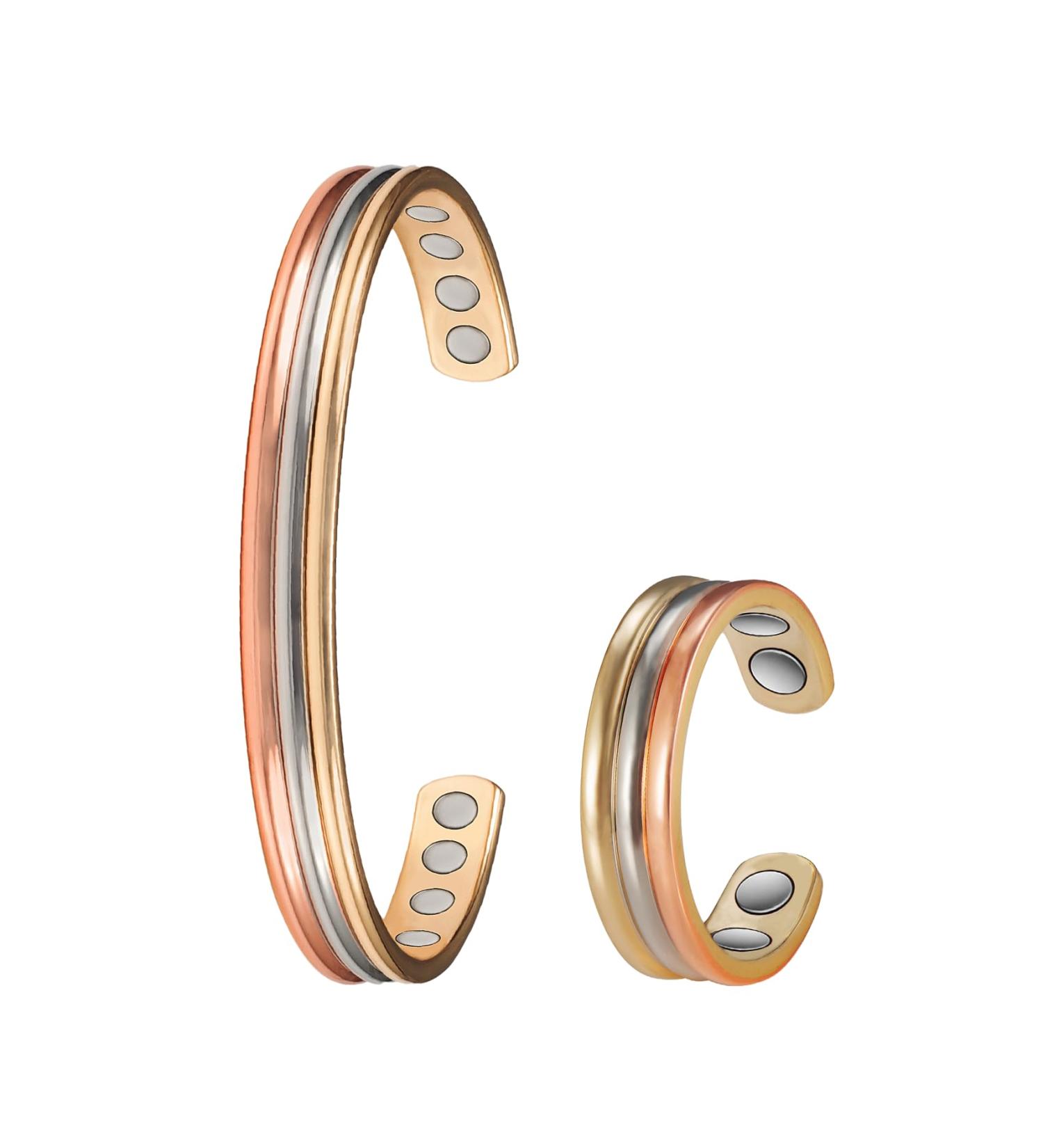 Pure Copper Magnetic Therapy Jewelry Set for Arthritis Relief - Bracelets & Rings for Men & Women (3500 Gauss) | Lymph Drainage & Carpal Tunnel Pain Relief - Buy Online on GoSupps.com
