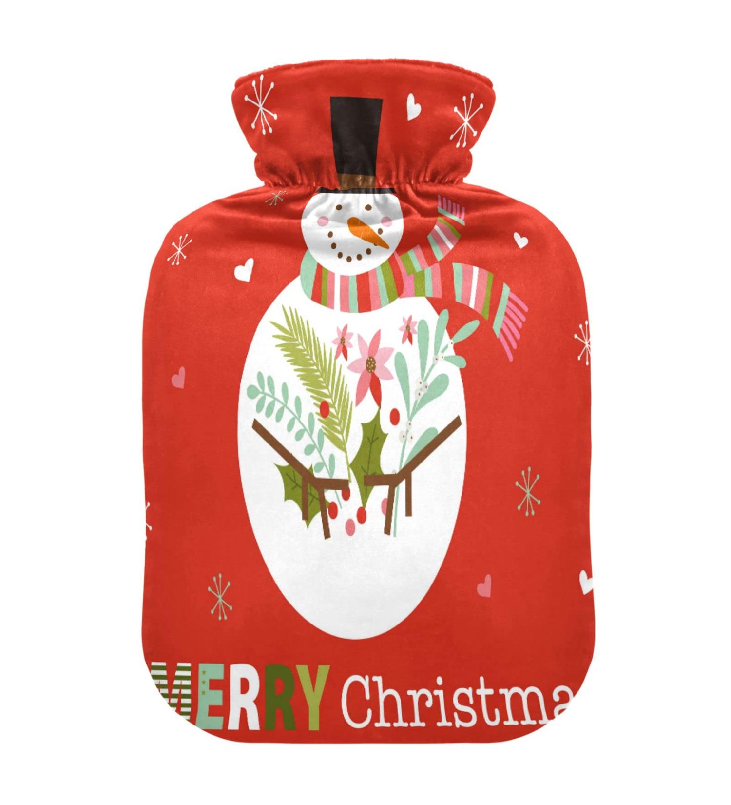 Cozy Snowman Motif Hot Water Bottle | 2L Fleece Cover for Hot & Cold Therapy - International Shipping Available - Buy Online on GoSupps.com