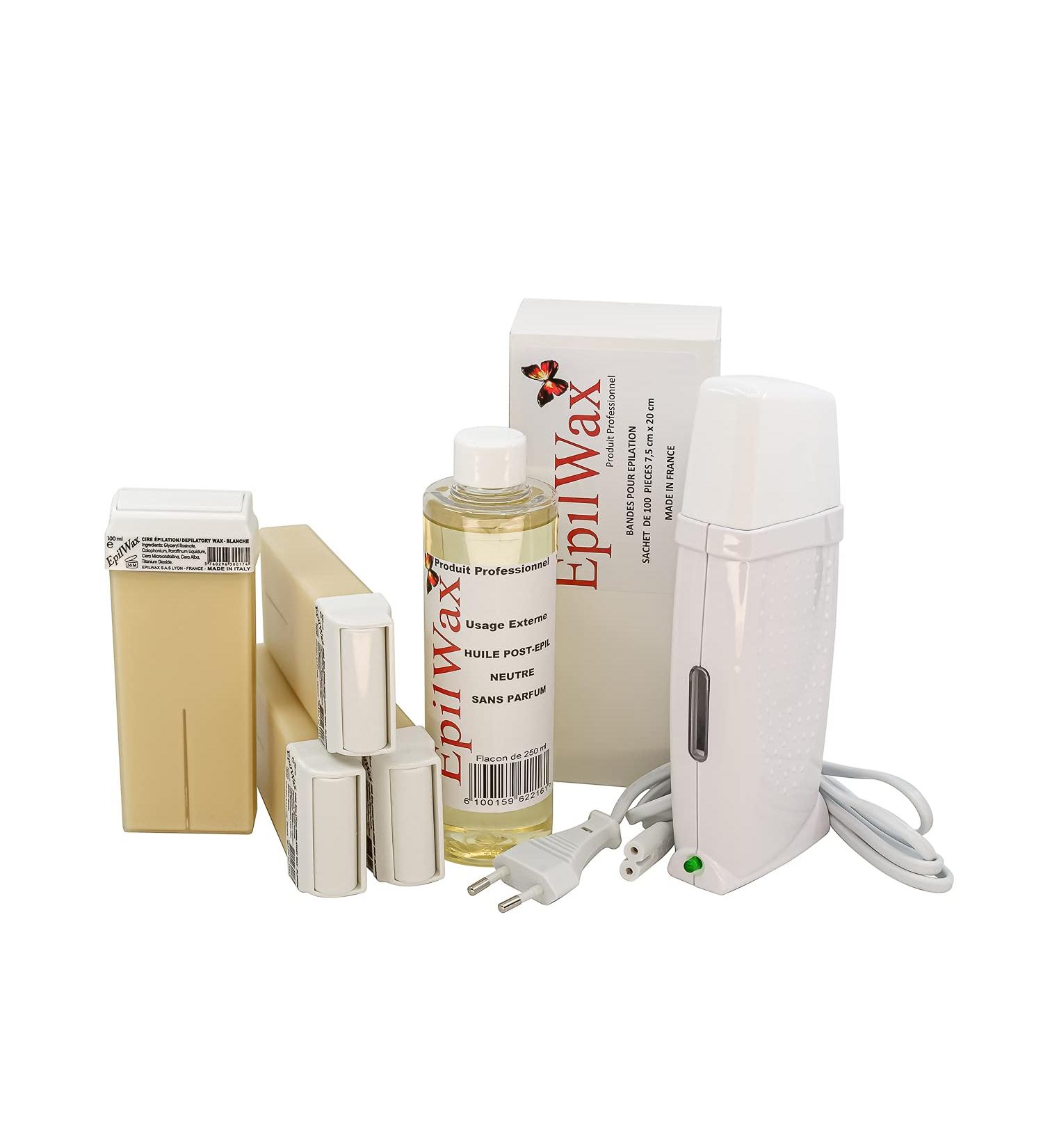 Epilwax Royal Complete Epilation Kit - Professional Wax Warmer 4 Roll-On Wax (100ml Vanilla) 100 Epilatory Strips & 250ml After Epilation Oil | International Shipping Available - Buy Online on GoSupps.com