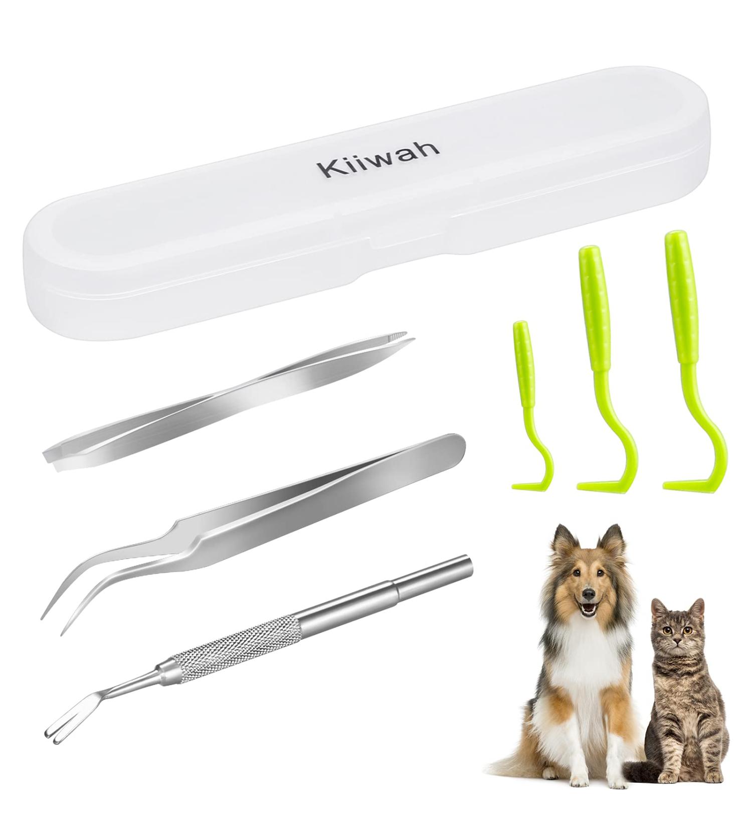 Kiiwah 6pcs Tick Remover Tool Set for Humans and Pets - Stainless Steel Tick Tweezers and Plastic Tick Hook in Storage Box - Buy Online on GoSupps.com