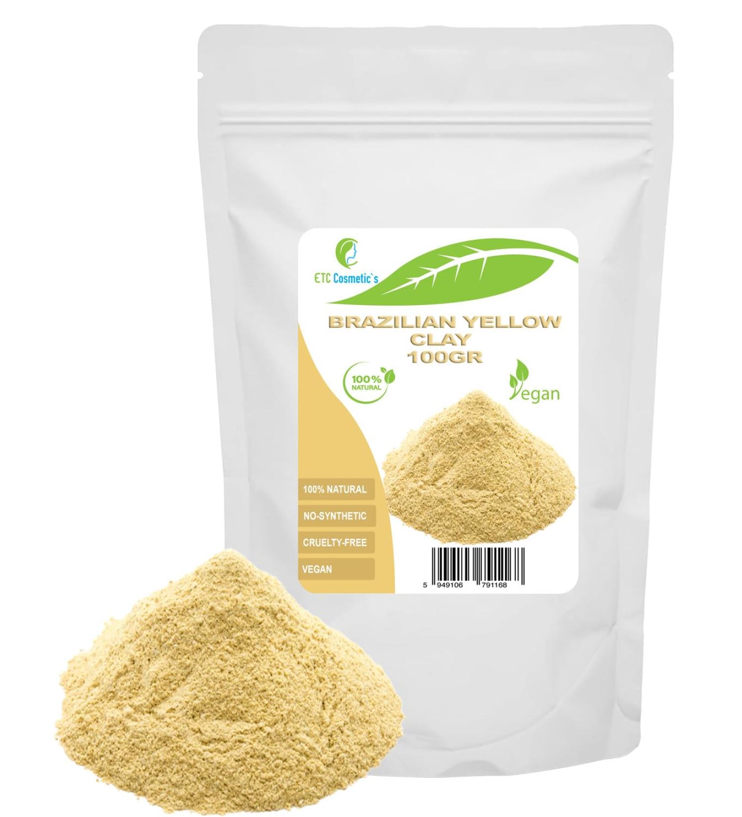 Argile jaune br silienne - 100 gr - Masques pour le visage masques pour le corps masques pour les cheveux peelings et gommages doux fabrication de savons anti- ge et raffermissement de la peau Yellow Brazillian Clay 100 g (Lot de 1)