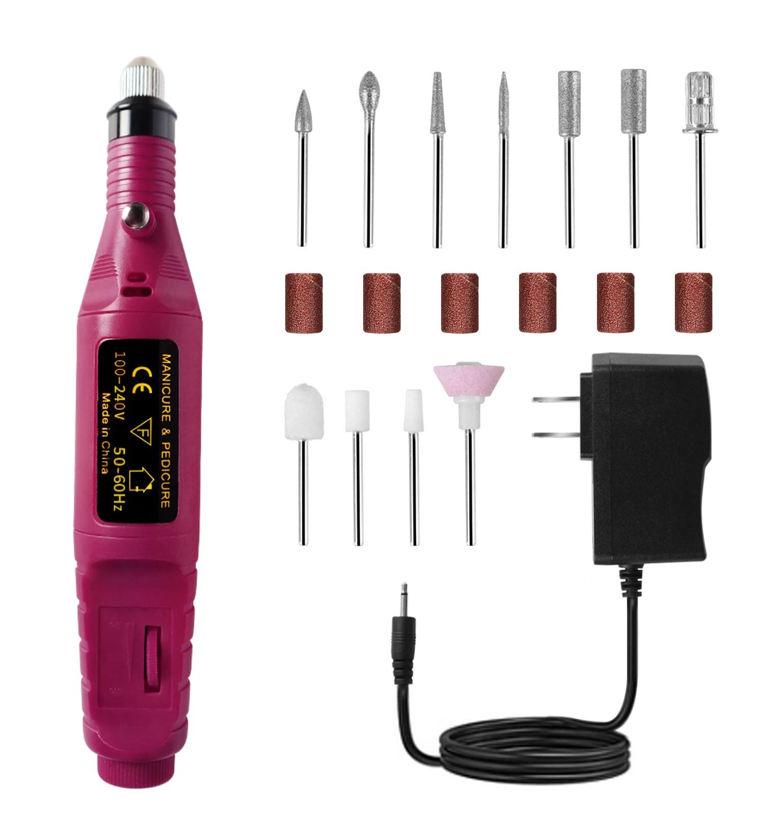 Portable Electric Nail Drill Acrylic Nail Kit - Professional Nail Polishing Set for Gel Nails - Variable Speed Electric Nail File Tools - DIY Manicure Pedicure Set - Dark Rose - Buy Online on GoSupps.com