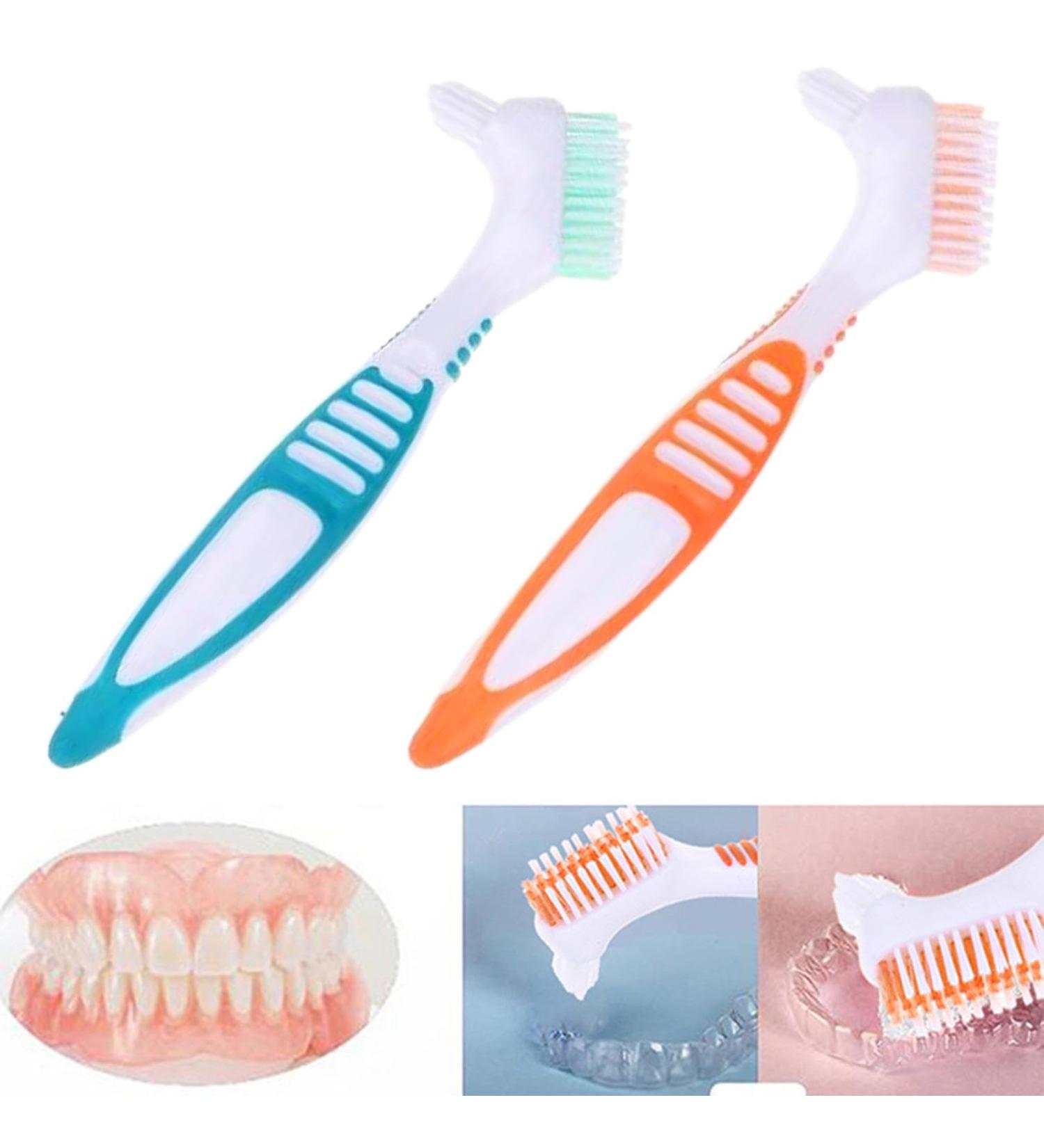 Hard Prosthesis Brush Set - 2 Ergonomic Toothbrushes for Restorative Care | Multi-Layer Bristles - Green & Orange - Buy Online on GoSupps.com