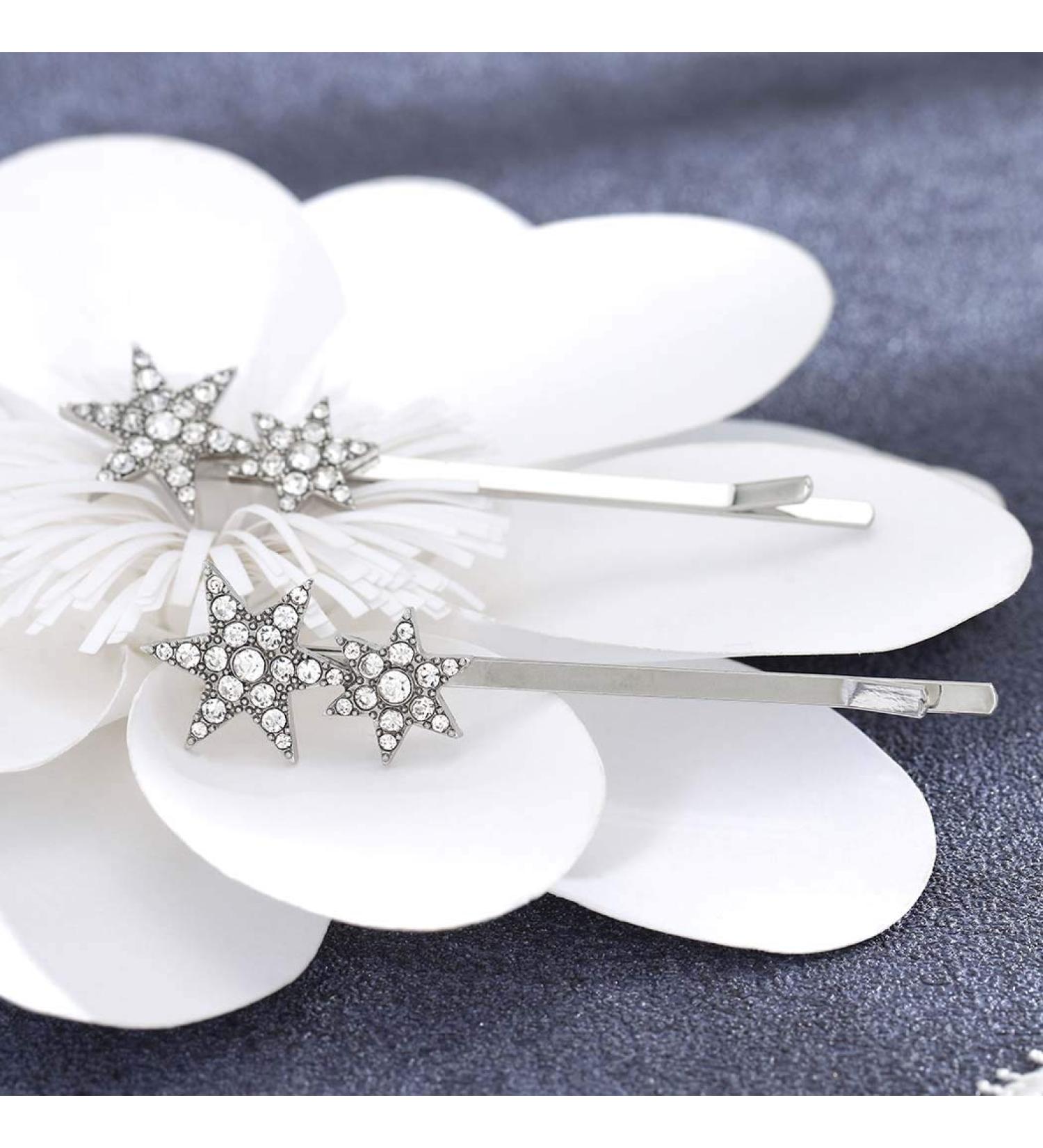 Yalice Star Crystal Bobby Pins - 2Pcs Silver Hair Barrette Clips for Women and Girls - Buy Online on GoSupps.com