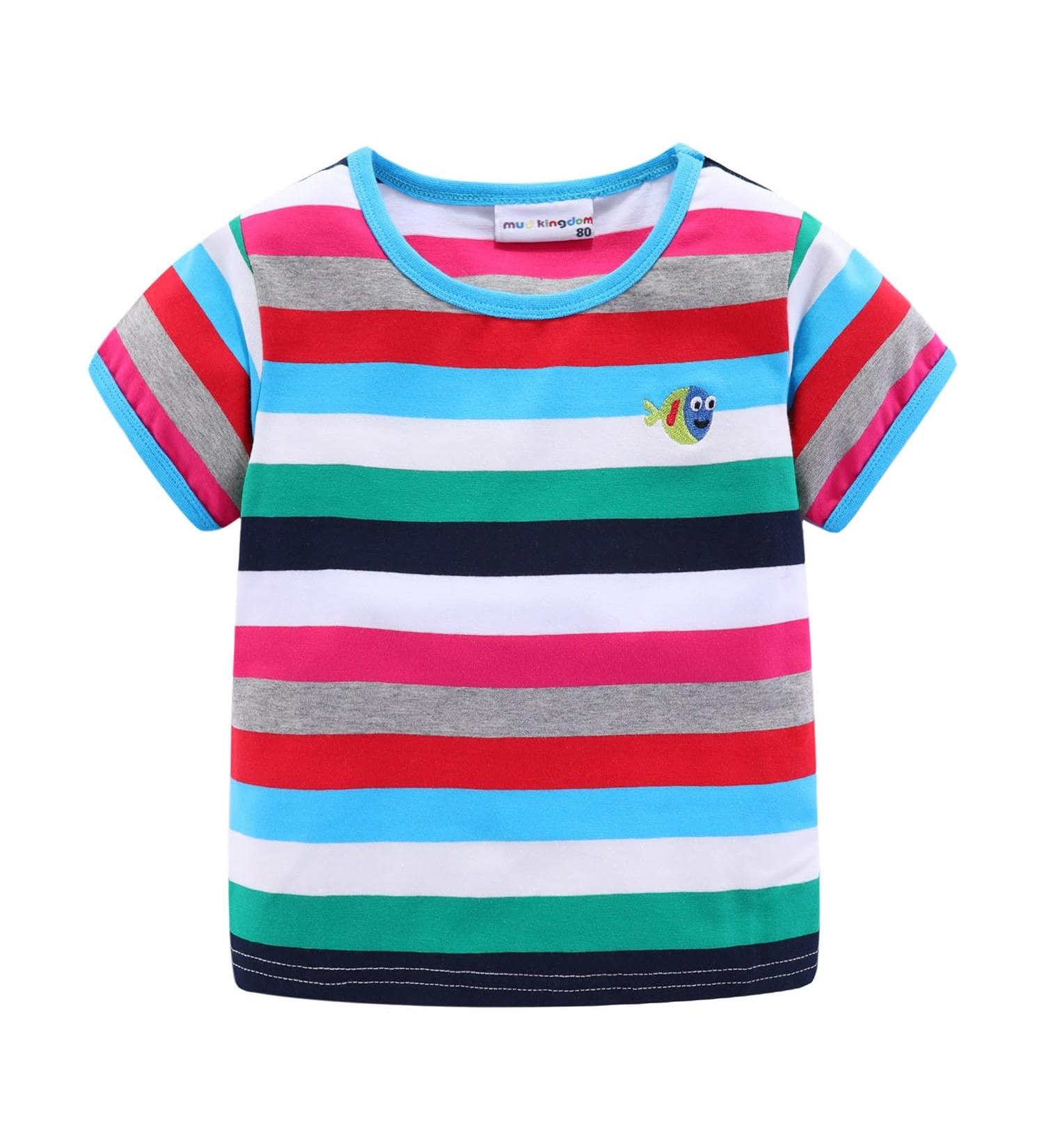 Mud Kingdom Little Boys Blue Rainbow Stripe T-Shirt 12-18 Months | Short Sleeve - Buy Online on GoSupps.com