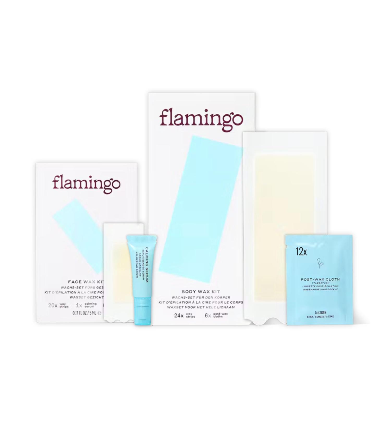 Flamingo Head to Foot Wax Set - 24 Body Wax Strips 20 Face Strips Aftercare & Soothing Serum - Perfect for Smooth Skin - Buy Online on GoSupps.com
