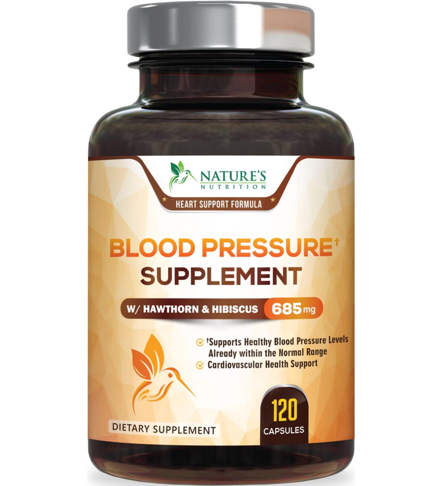 Premium Blood Pressure Support Supplement with Hawthorn, Hibiscus, and Garlic - 120 Capsules - Heart Health Vitamins for Men and Women - Natural Extra Strength Formula - Buy Online on GoSupps.com