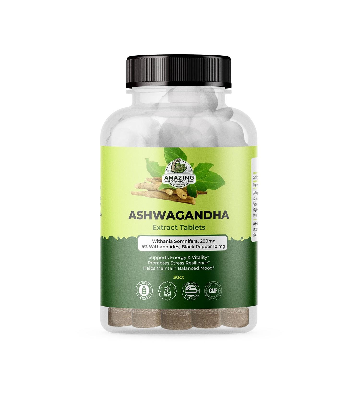 Organic Ashwagandha Root Extract Tablets - High Potency 30:1 - 200mg Ashwagandha Tablets Made With 10mg Organic Black Pepper for Enhanced Absorption - Vegan, Non-GMO, Gluten Free - 30 count - Buy Online on GoSupps.com
