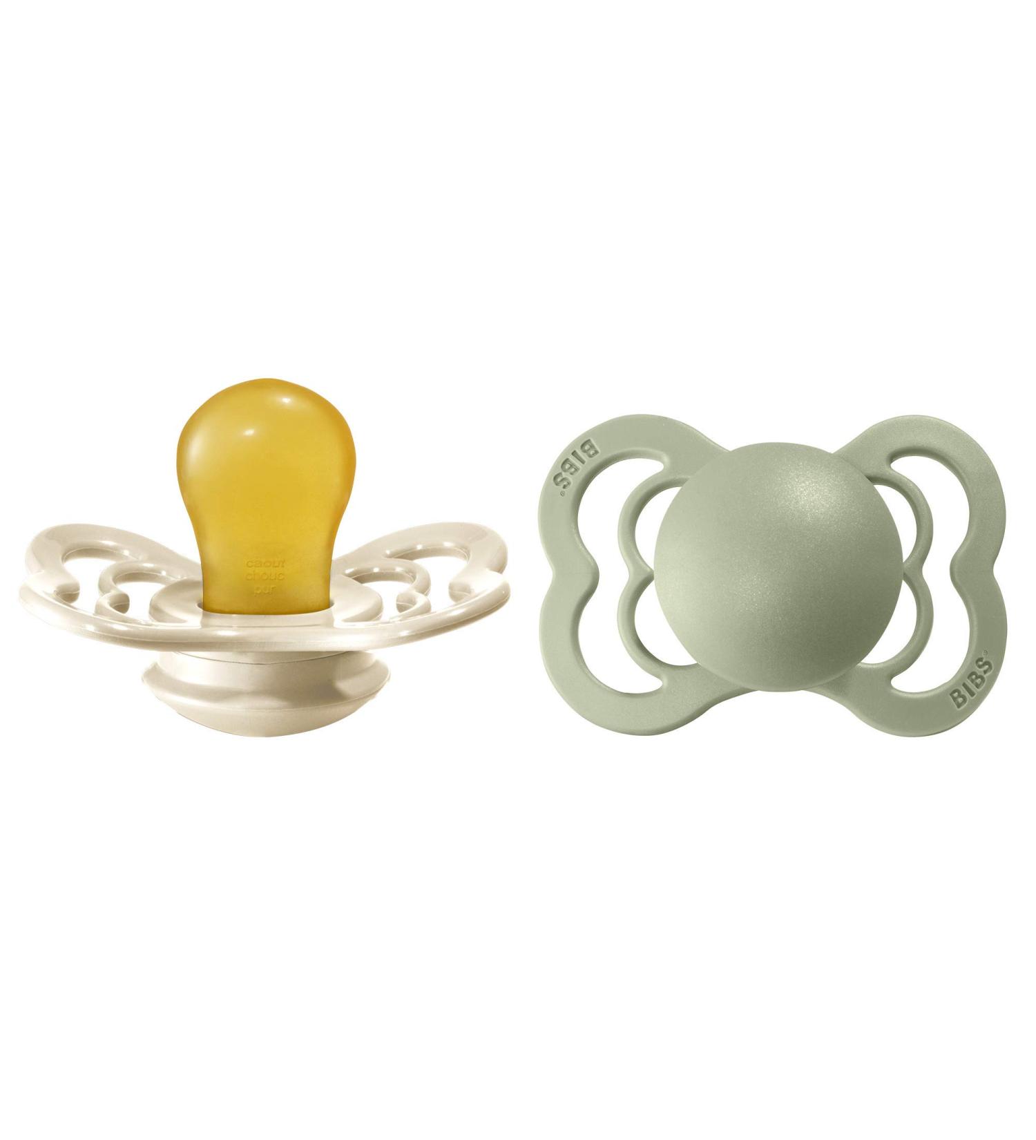 BIBS Supreme Collection BPA-Free Baby Pacifiers from Denmark - Ivory/Sage, Set of 2 | Size 0-6 Months - Buy Online on GoSupps.com