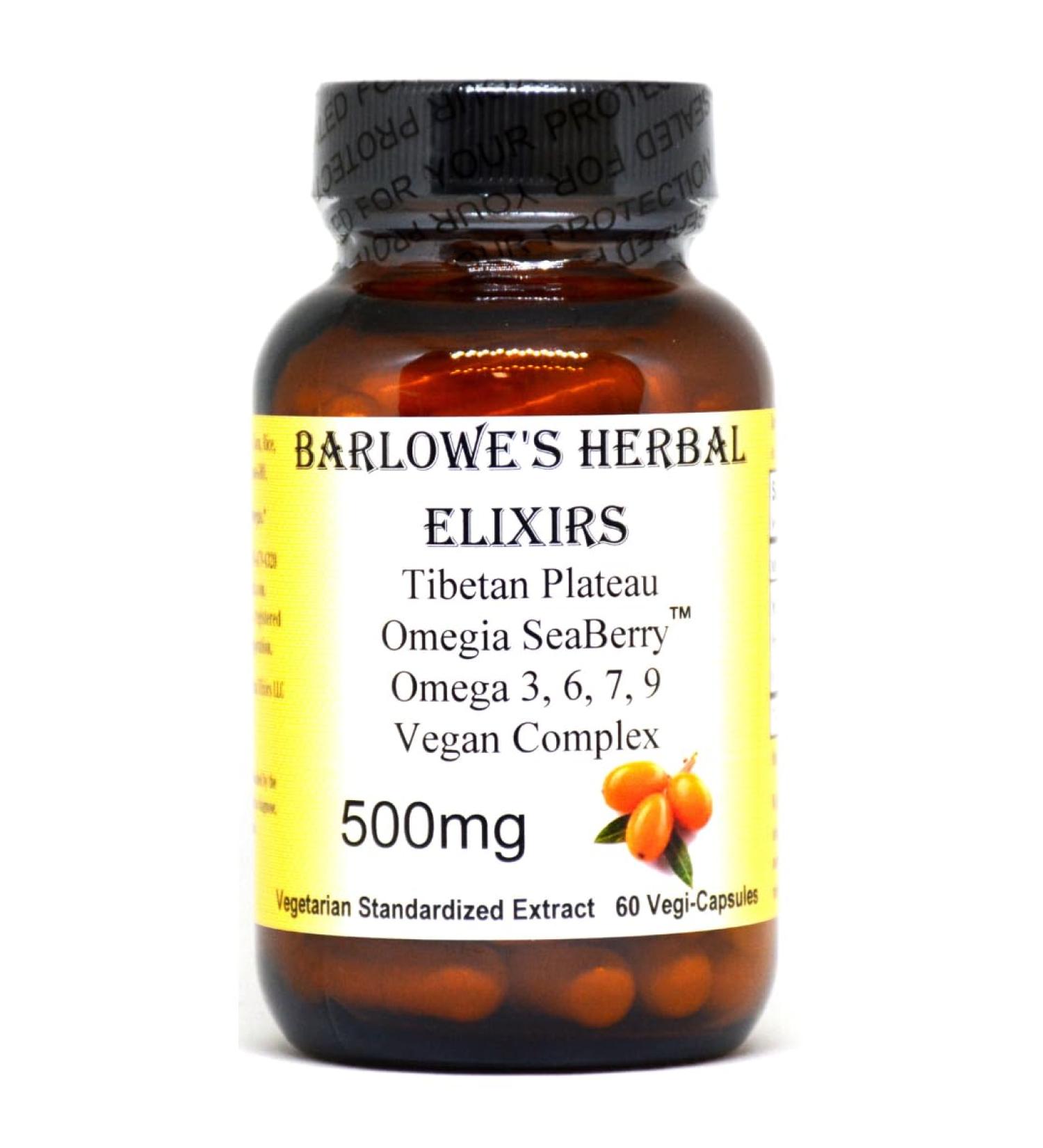 Barlowe's Herbal Elixirs Omegia Seaberry | Sea Buckthorn | Complete Omega 3, 6, 7, 9 Fatty Acids | 500mg Per Capsule | 60 Veggie Capsules | Glass Bottle | Stearate Free - Buy Online on GoSupps.com