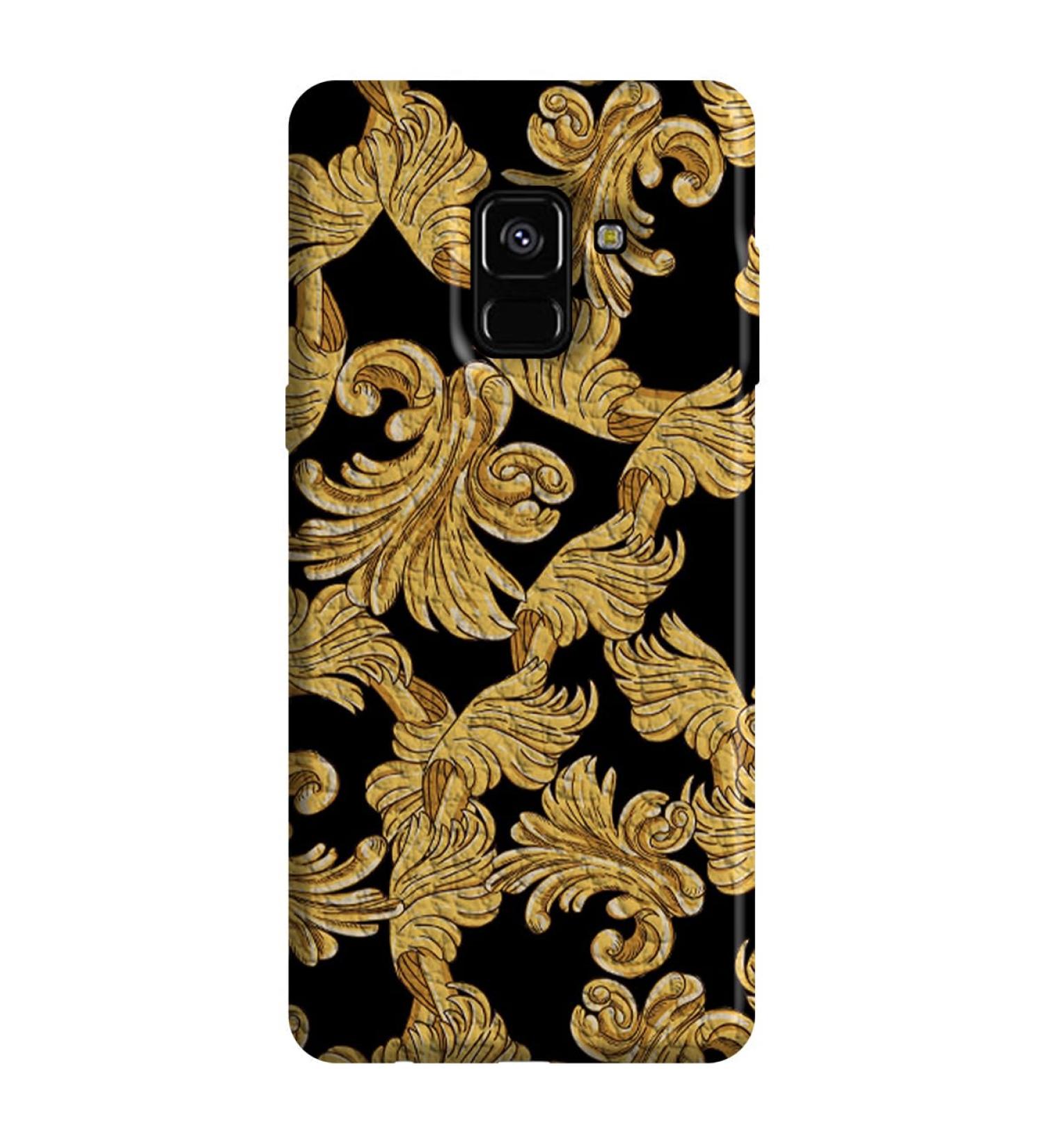 Soft TPU Case for Samsung A8 2018 - Elegant Black Leather with Gold Liberty Leaves - Luxury International Shipping - Buy Online on GoSupps.com
