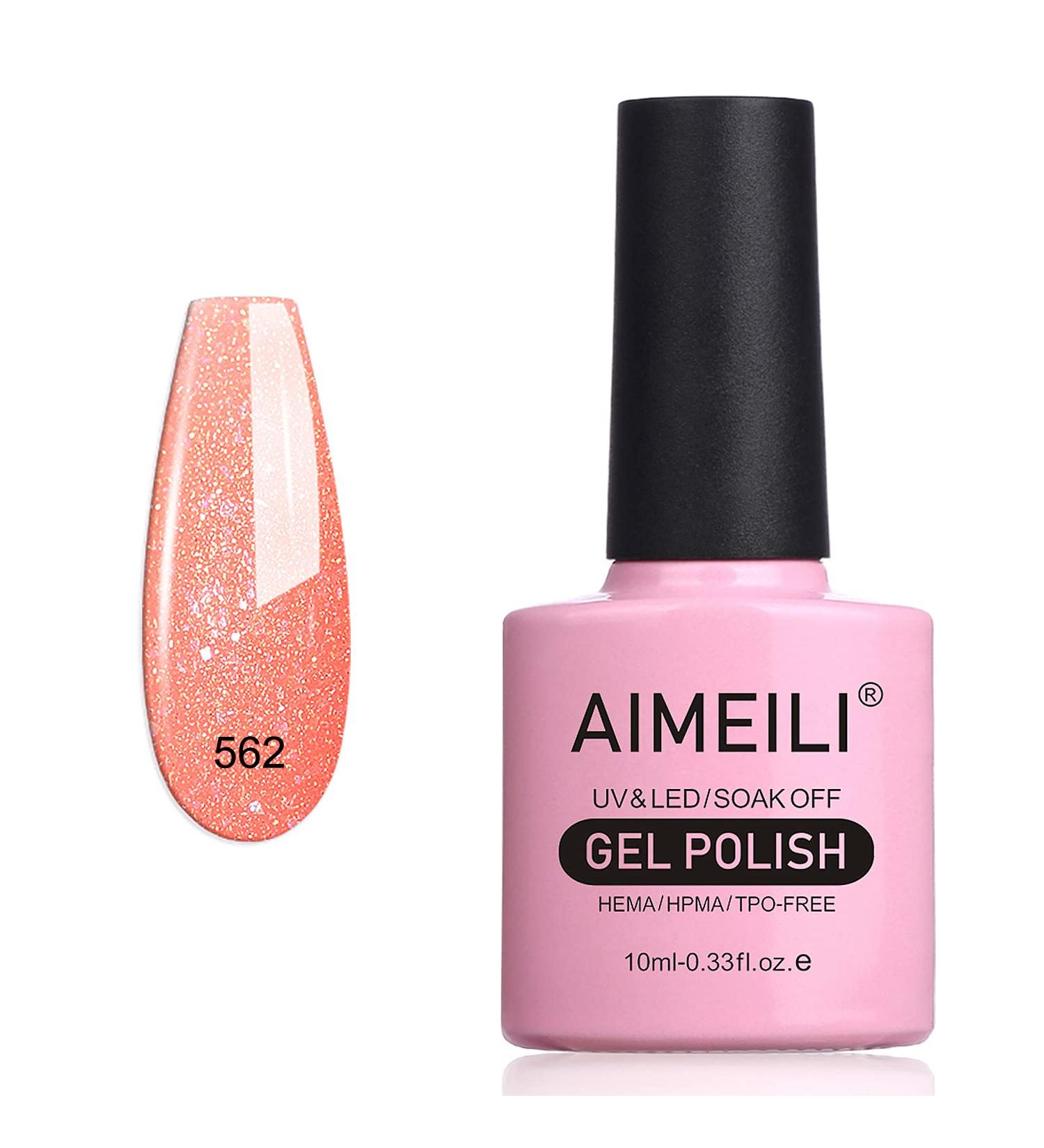 AIMEILI Peach Glitter Shimmery Gel Nail Polish 10ml - Soak Off UV LED Nail Lamp Gel Polish for Sparkly Natural Nail Art - Buy Online on GoSupps.com