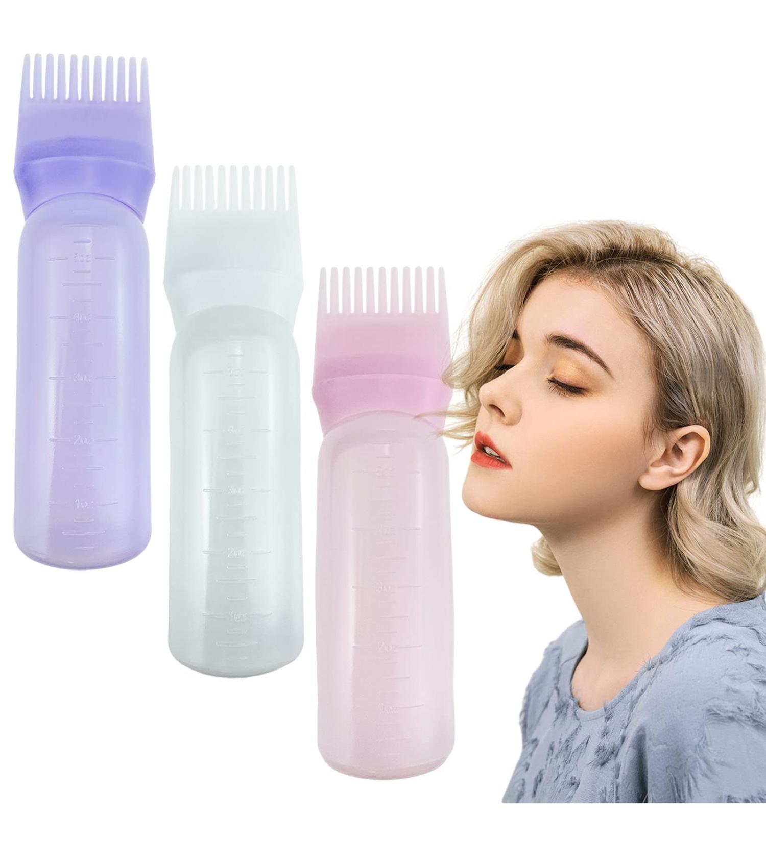 Aswewamt 3 Pcs Applicator Bottle Hair Oil Applicator Bottle Pink & White & Purple Hair Dye Brush Bottle for Hair Coloring Dye - Buy Online on GoSupps.com