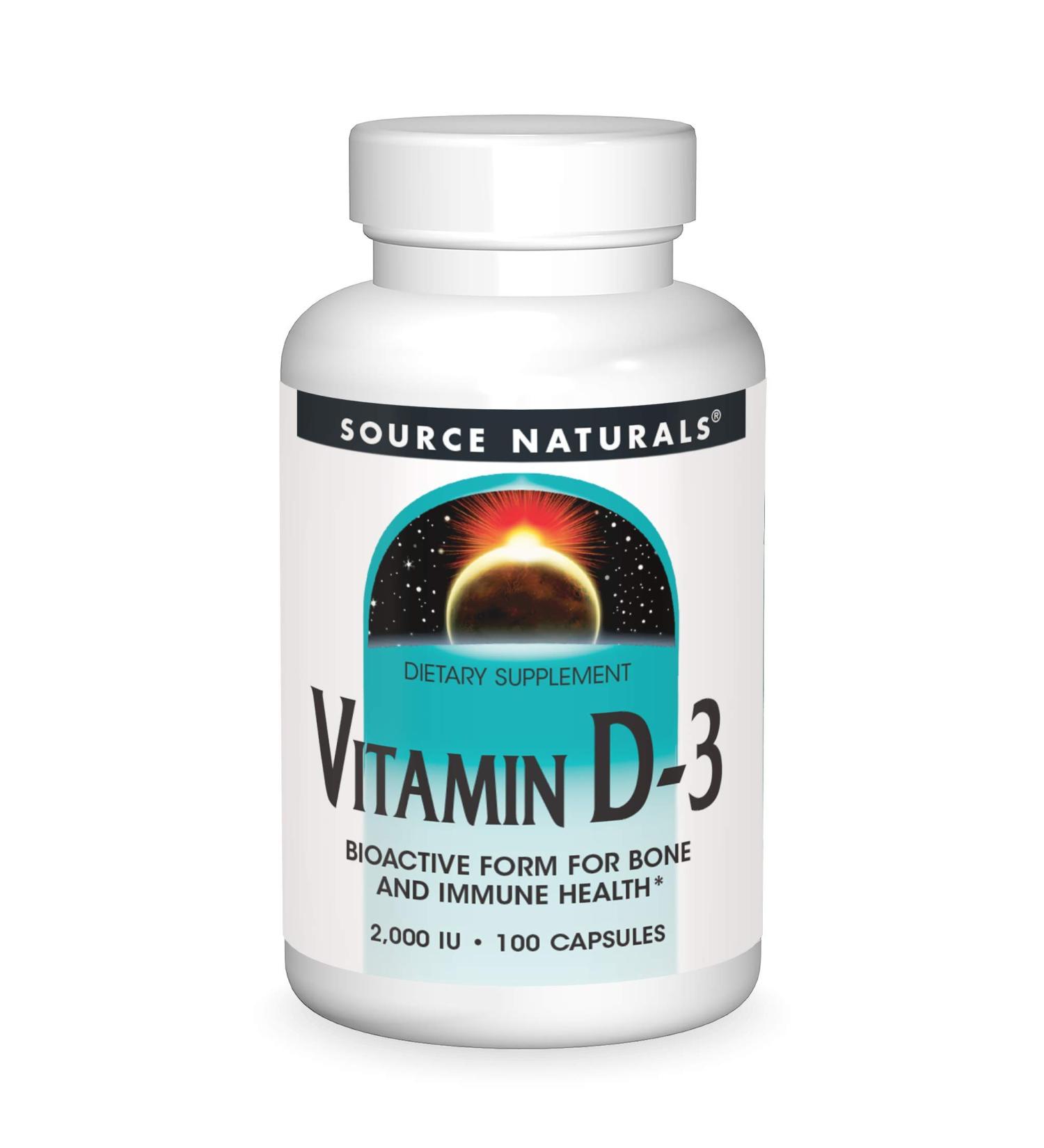 Source Naturals Vitamin D-3 2000 IU - Bone & Immune Health Support - 100 Capsules - Buy Online on GoSupps.com