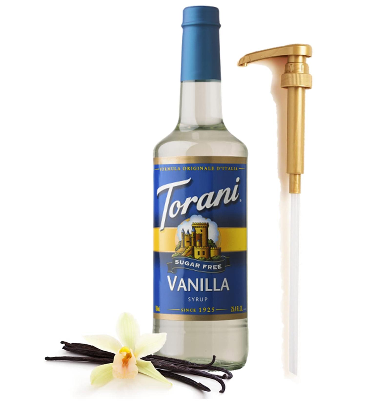 Torani Sugar Free Vanilla Syrup 25.4oz with Pump Dispenser - Perfect for Vanilla Flavored Coffee - Buy Online on GoSupps.com