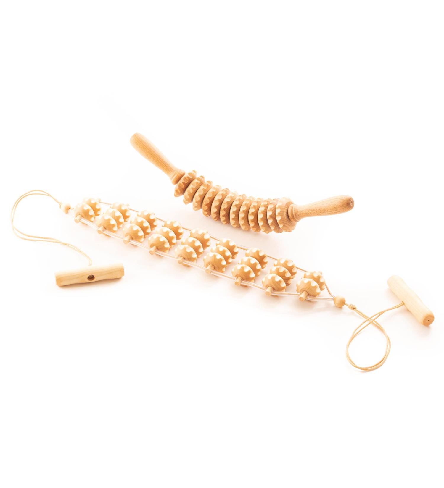 Tuuli Anti-Cellulite Massage Set | Wooden Back Massager Roller with Handle | Maderotherapy Inspired - Buy Online on GoSupps.com