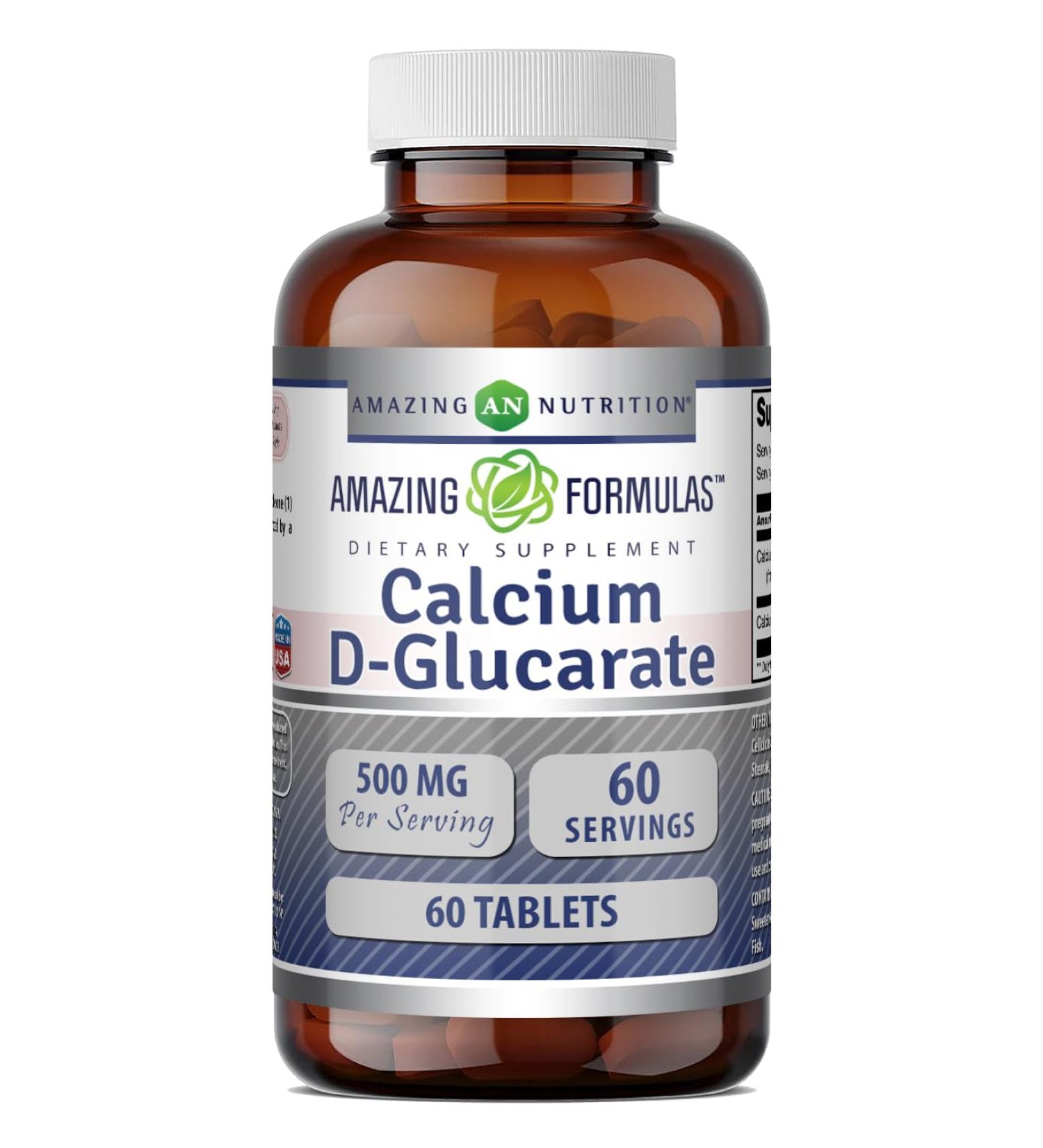 Amazing Formulas Calcium D-Glucarate 500 Mg | Tablets Supplement | Non-GMO | Gluten-Free | Made in USA (1 Pack | 60 Count) - Buy Online on GoSupps.com