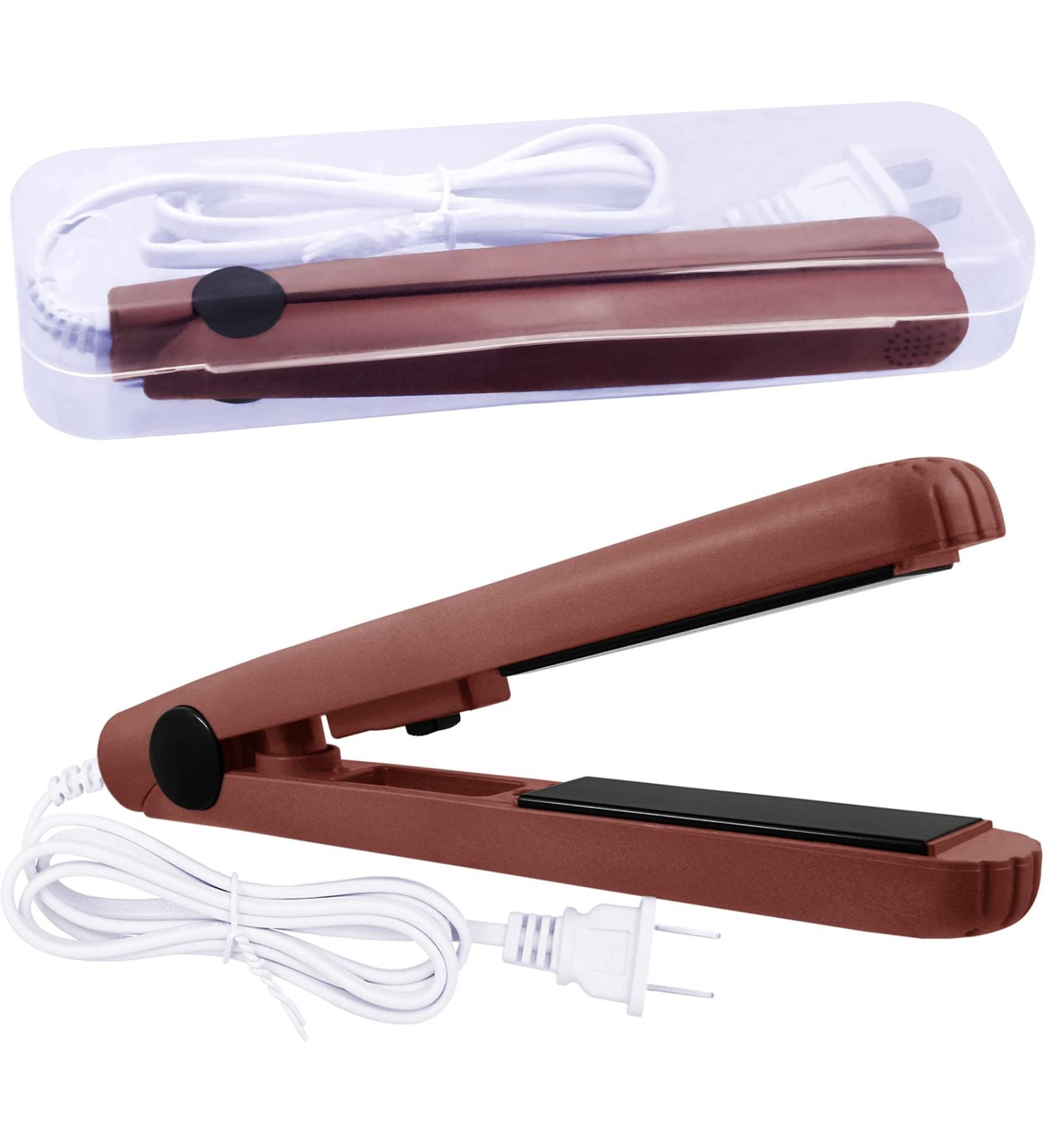 20W Brown Mini Ceramic Flat Iron & Curler - Travel-Friendly Hair Straightener for Perfect Styles - Buy Online on GoSupps.com