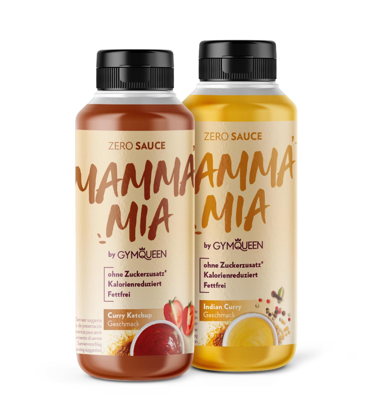 Gymqueen Mamma Mia Zero Sauce 2x265ml - Calorie Reduced Fat & Sugar-Free Curry Ketchup & Indian Curry for Dishes & Salads - Buy Online on GoSupps.com