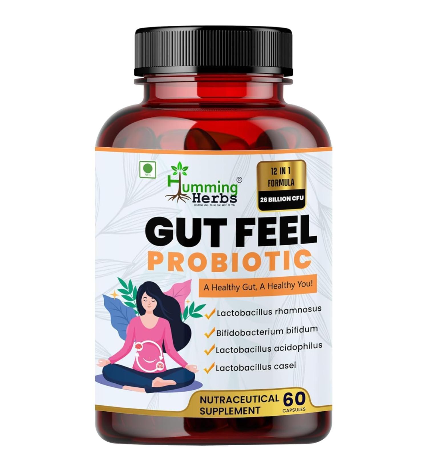 Gut Feel Probiotics Supplements for Gut Health | 25 Billion CFU & 12 Strains | Improves Digestion Boost Immunity - Pack of 1 (60 Capsules)
