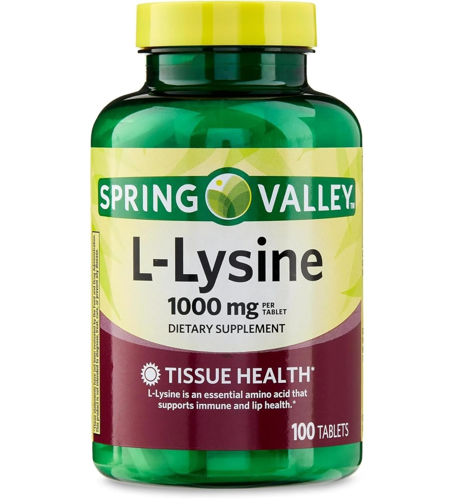 L Lysine 1000mg Tablets 100 Count Super Lysine Immune Support & Healthy Skin* by Spring Valley (Pack of 1)_+Sticker - Buy Online on GoSupps.com