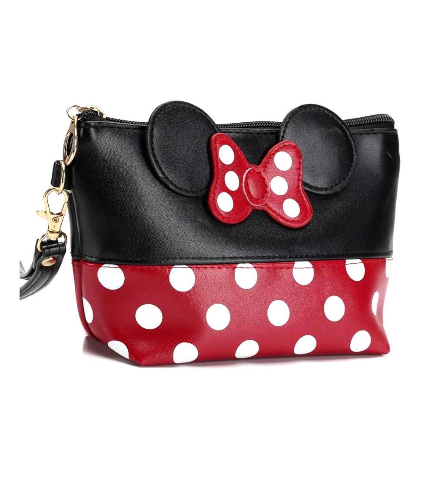 Boyigog Mouse Ears Style Cosmetic Bag - Women's Makeup Mini Wallet for Handbag | Red & Black Cartoon Pouch for Makeup Keys Headphones & Lipstick - Buy Online on GoSupps.com