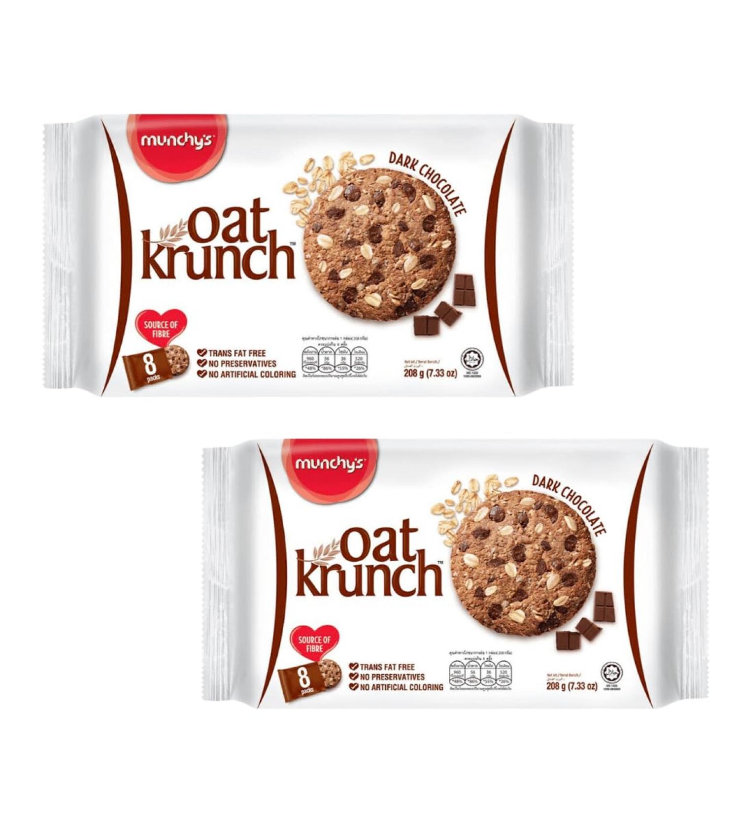 Munchy's Oat Krunch Biscuit - Dark Chocolate Flavour Crunchy Oat Biscuit Snacks 208g (Pack of 2) HALAL - Buy Online on GoSupps.com