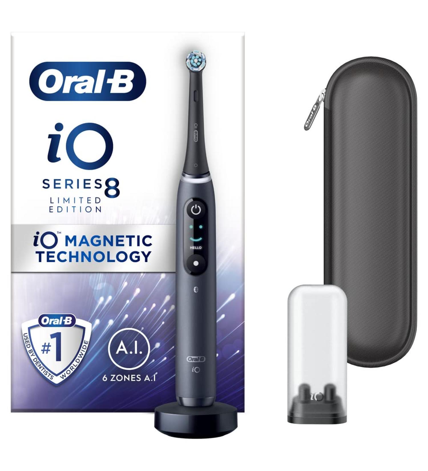 Oral-B iO8 Electric Toothbrushes For Adults Gifts For Women / Men App Connected Handle 1 Toothbrush Head & Travel Case 6 Modes with Teeth Whitening 2 Pin UK Plug Limited Edition Black Zip travel case without extra refills - Buy Online on GoSupps.com