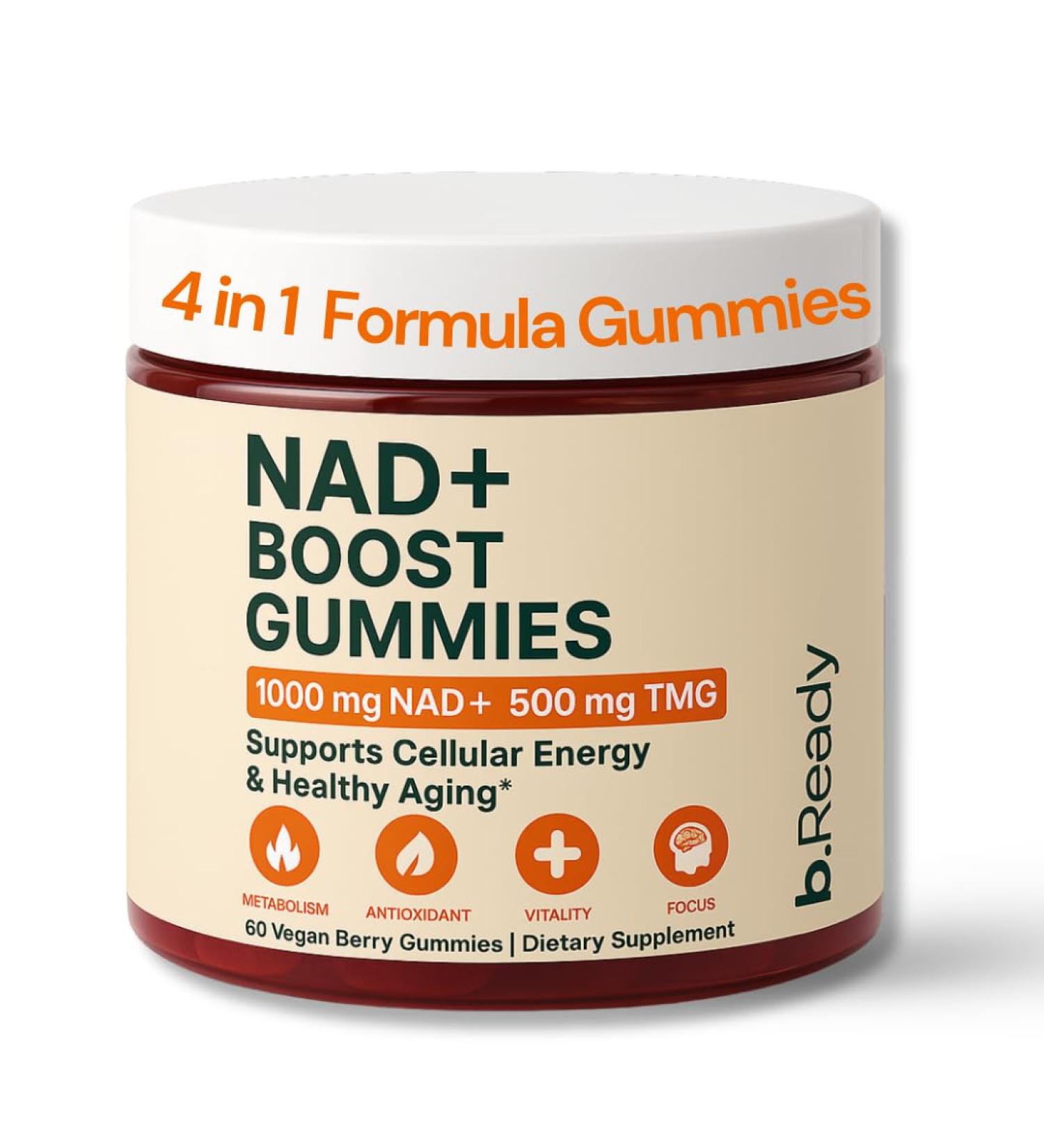 b.Ready NAD+ Gummies, Premium 1000 mg NAD Supplement with 500 mg TMG, Grape Seed & Black Pepper Extract NAD+ for Healthy Aging, Cellular Energy & Antioxidant Support, Vegan, Sugar-Free, 60 Count - Buy Online on GoSupps.com