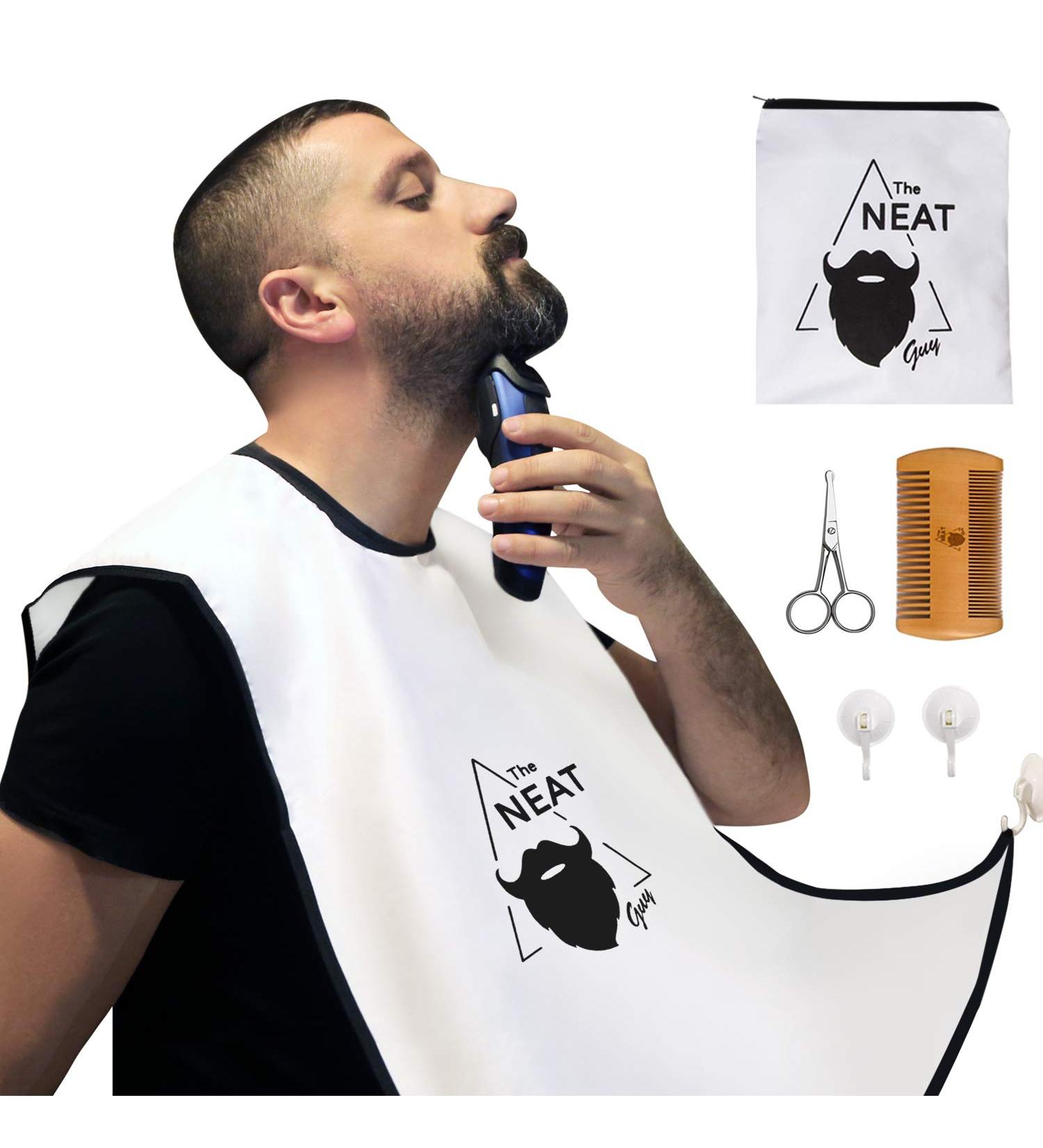 The Neat Guy 5-Piece Beard Catcher Kit - White | Mess-Free Shaving Set with Beard Apron, Comb, Scissor, and Bag | Perfect Fathers Day Gift - Buy Online on GoSupps.com