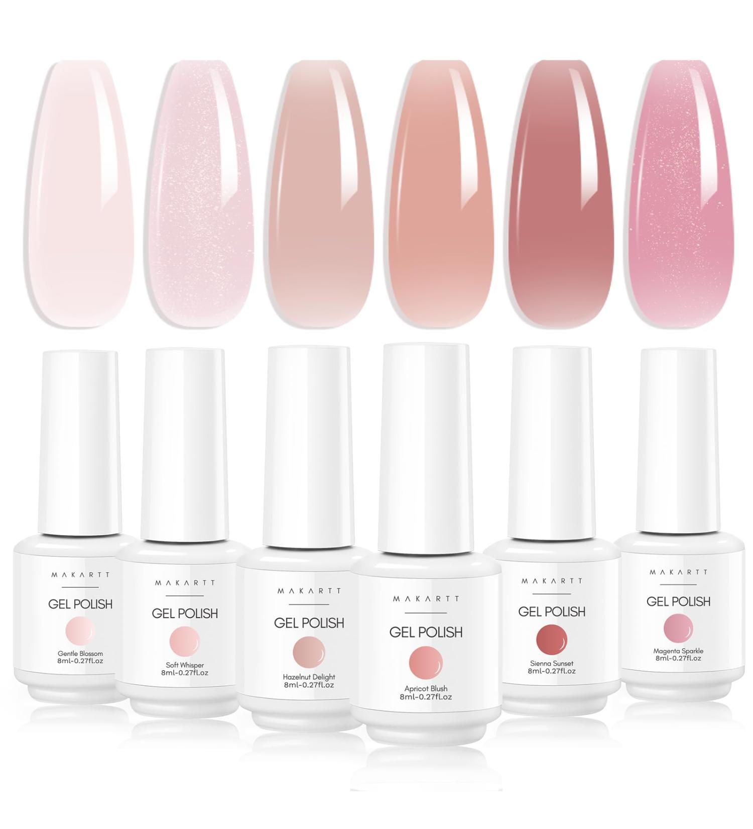 Buy Makartt Gel Nail Polish Set - 6PCS Natural Nude Jelly Pink & Glitter - UV LED Soak Off for DIY Nail Art & Home Salon - Buy Online on GoSupps.com