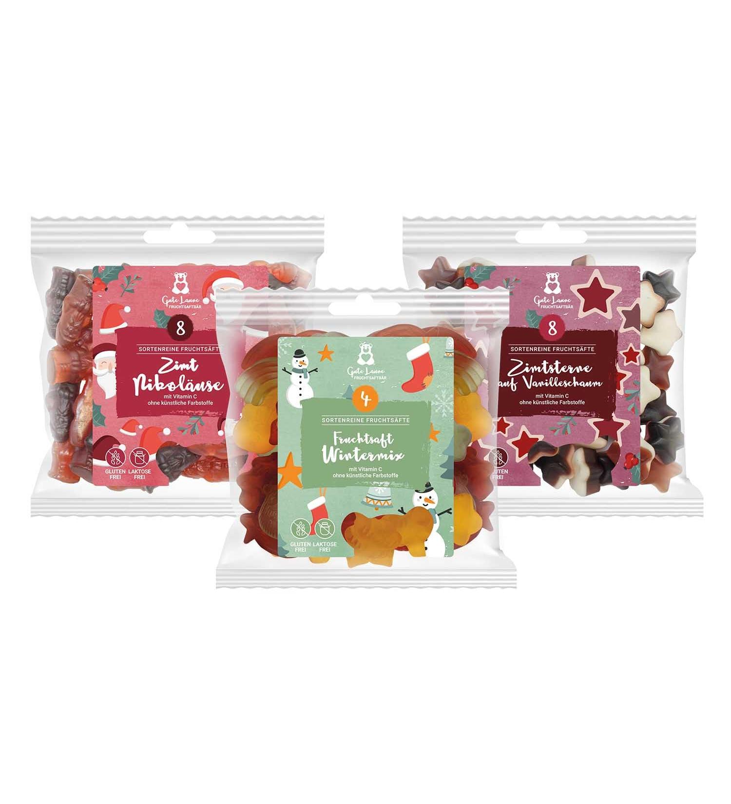  naschlabor Set of 3 Christmas Juice Bears 450g | Christmas Kit with Rubber Bears | 3 Delicious Varieties of Fruit Candy to Taste or Gift | Perfect for the Christmas Period - Buy Online on GoSupps.com