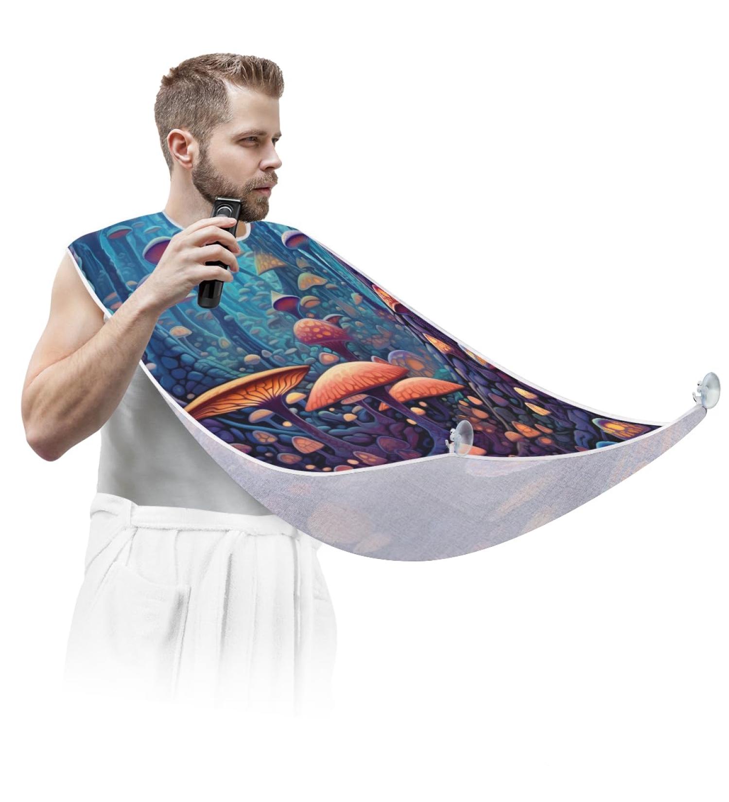 Mushroom Forest Beard Bib Apron - Beard Hair Catcher for Men | Perfect Gift for Father's Day Anniversary & Christmas - Includes 2 Suction Cups - Buy Online on GoSupps.com