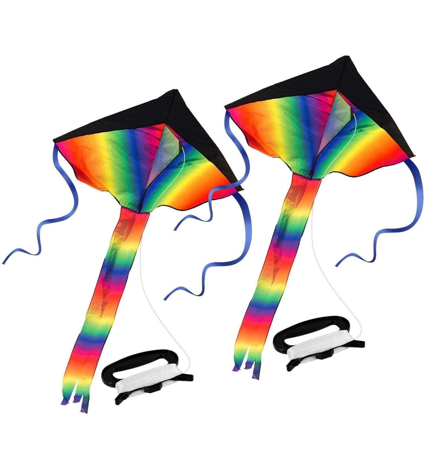 SINGARE Rainbow Delta Kite 2 Pack for Kids and Adults - Easy to Fly with Long Tail - Great Beach Games - Includes Line and Handle - Buy Online on GoSupps.com