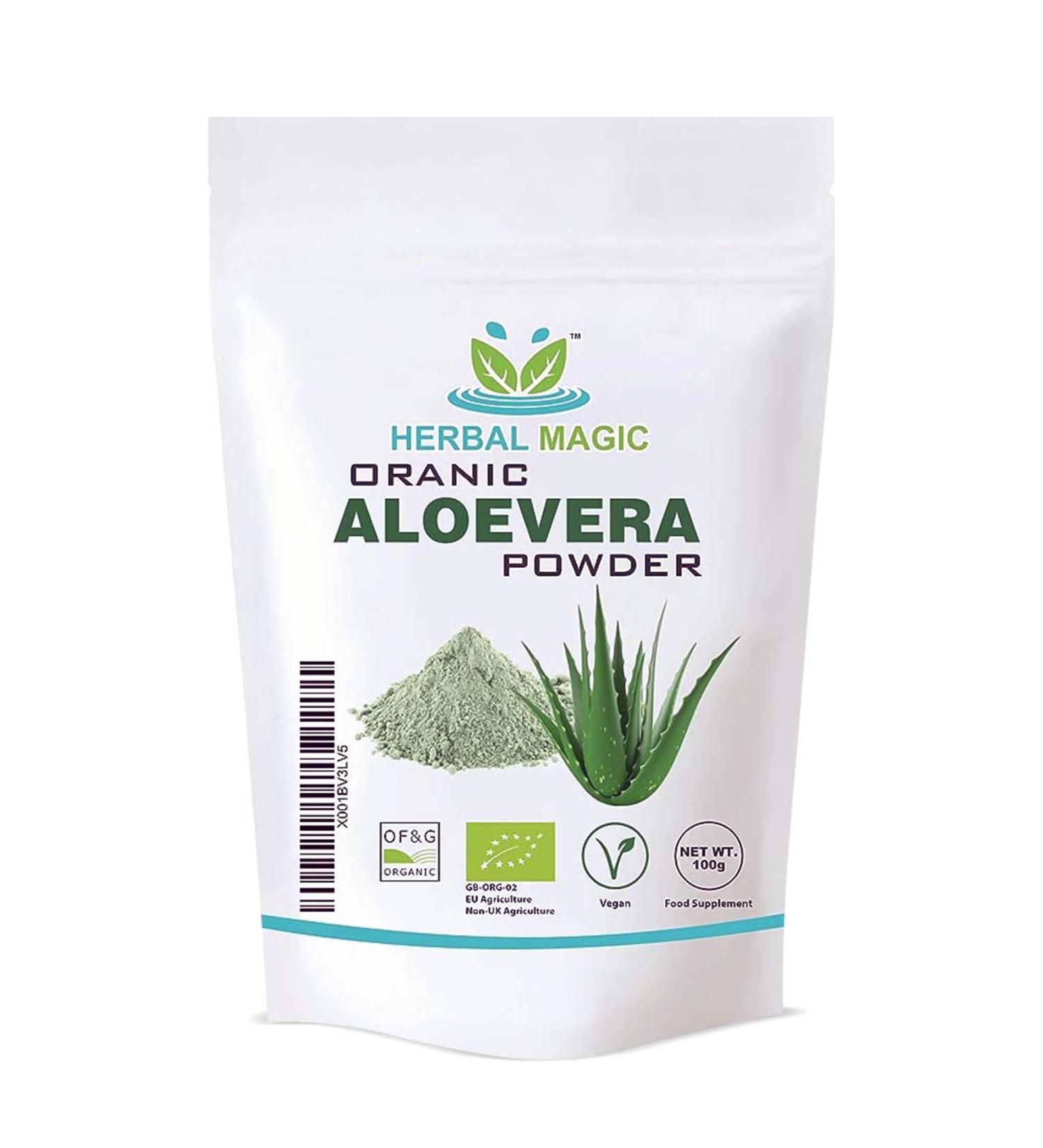 Organic Aloe Vera Powder - Premium Quality for Face, Hair, Smoothies & Baking - 100g - Buy Online on GoSupps.com