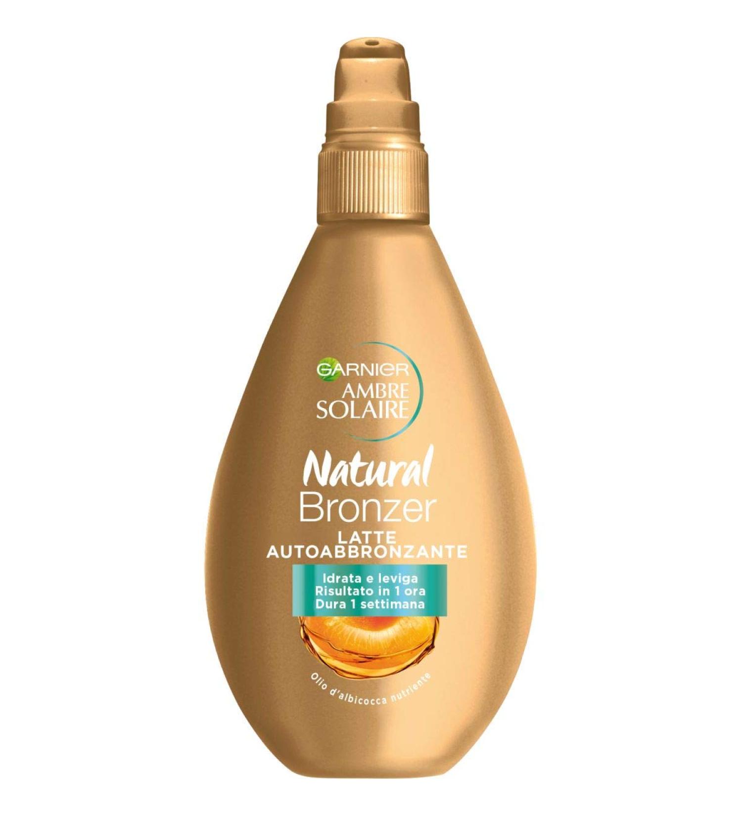Garnier Amber Solar Self-Abtanning Latte Natural Bronzer, Risultato Visibile in 1 Ora, Arricchito con Olio d'Albicocca Nutriente, Formula Vegana, 150 ml