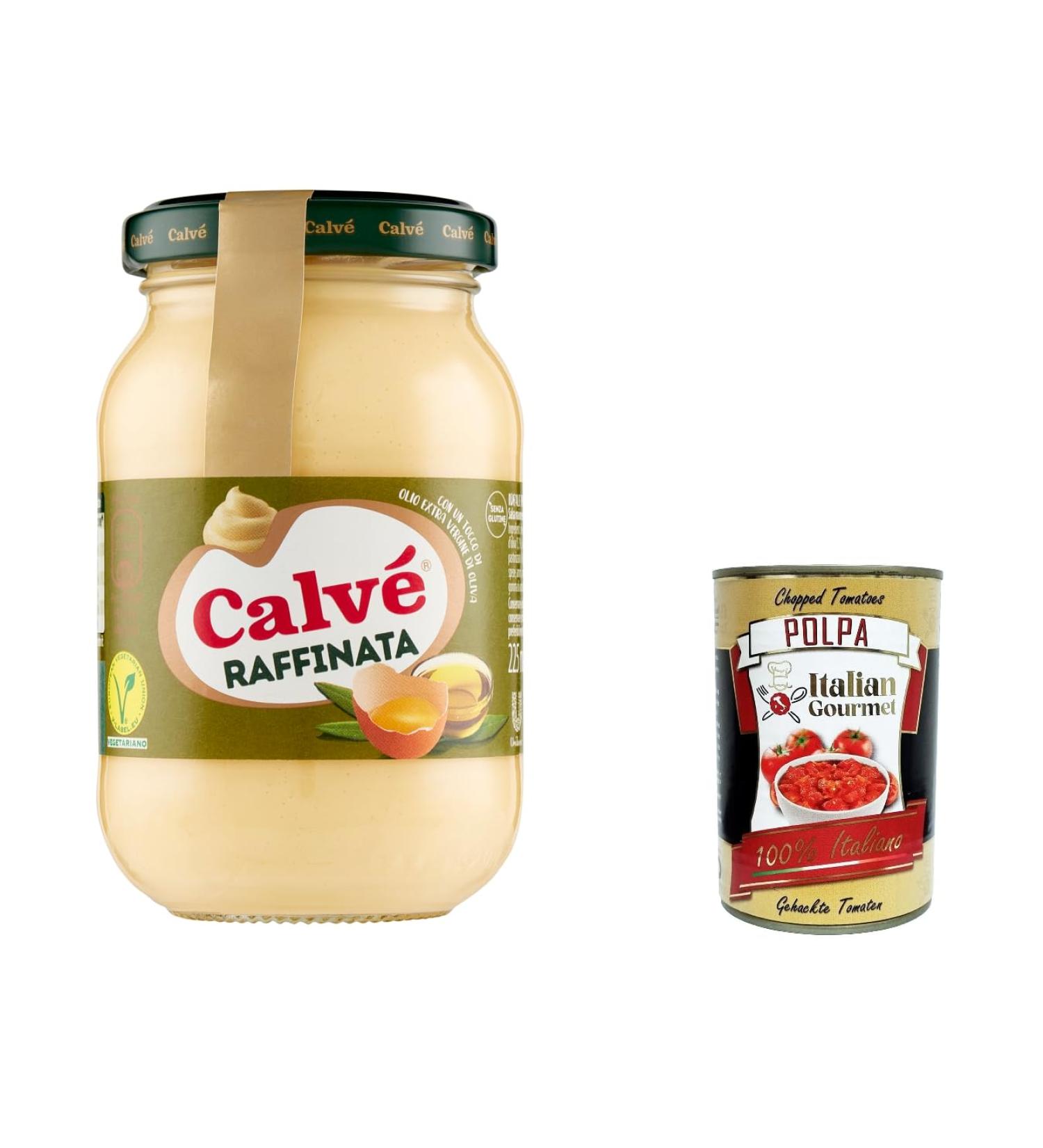 Calv Maionese Raffinata Extra Virgin Olive Oil Ideal for Meat and Vegetables Gluten Free 225 ml + Polpa Italian Gourmet 400 g (Pack of 12) - Buy Online on GoSupps.com
